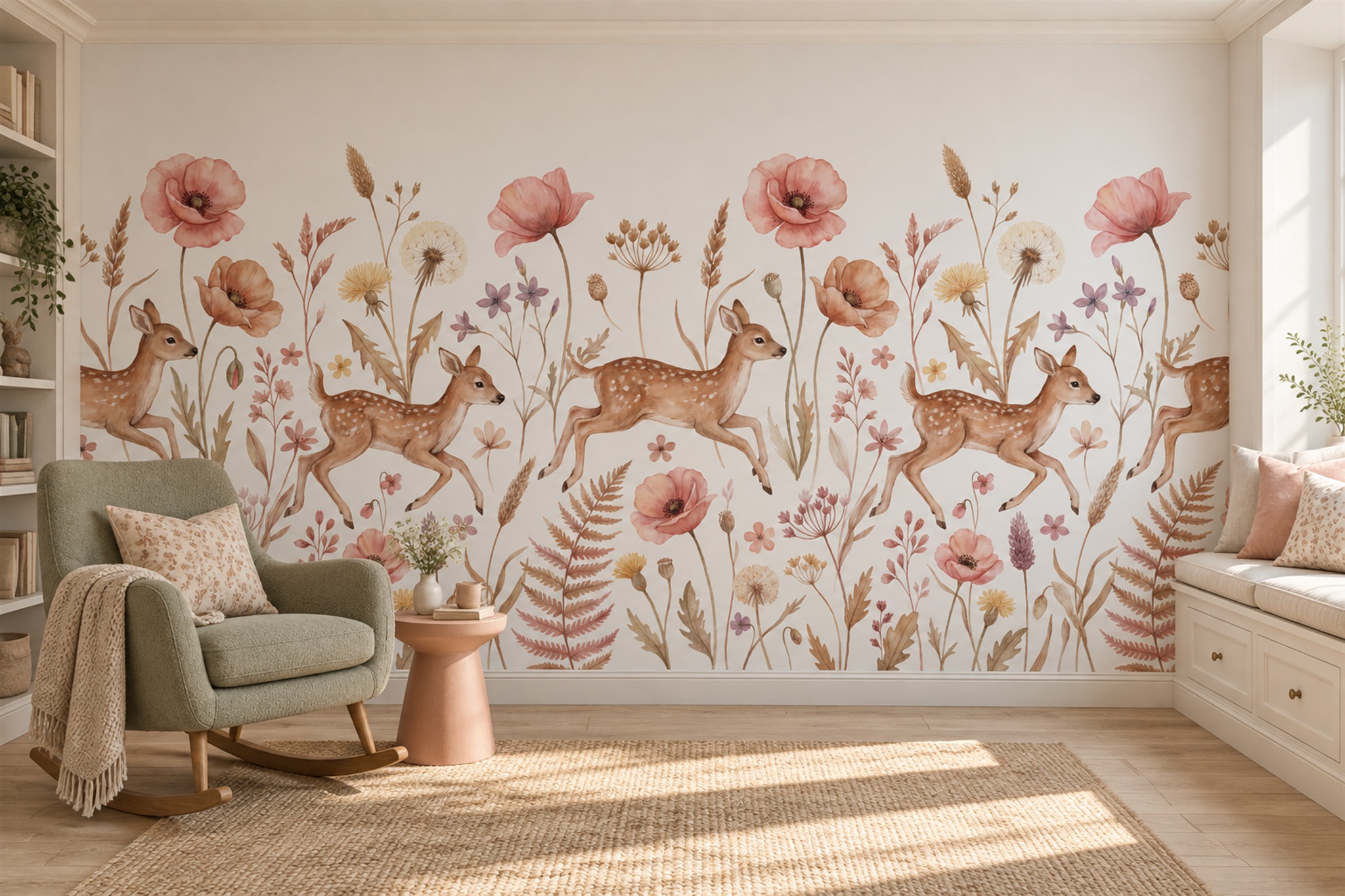Pink Woodland Scenic Wallpaper Mural Bedroom-wallpaper-murals, Peel-and-stick Finish
