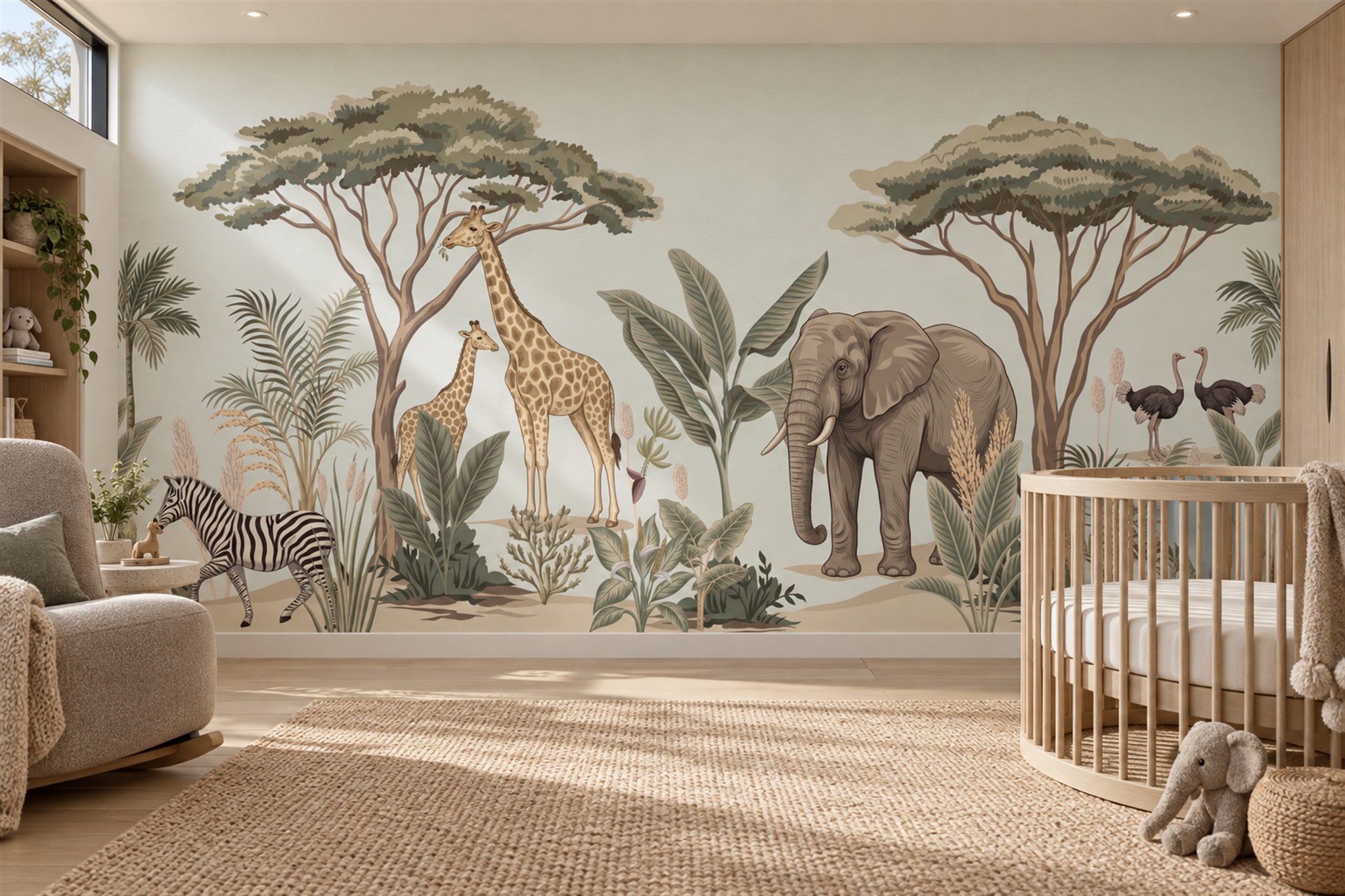 Beige Safari Scenic Decorative Wallpaper Mural Nursery-wallpaper-murals, Peel-and-stick Finish