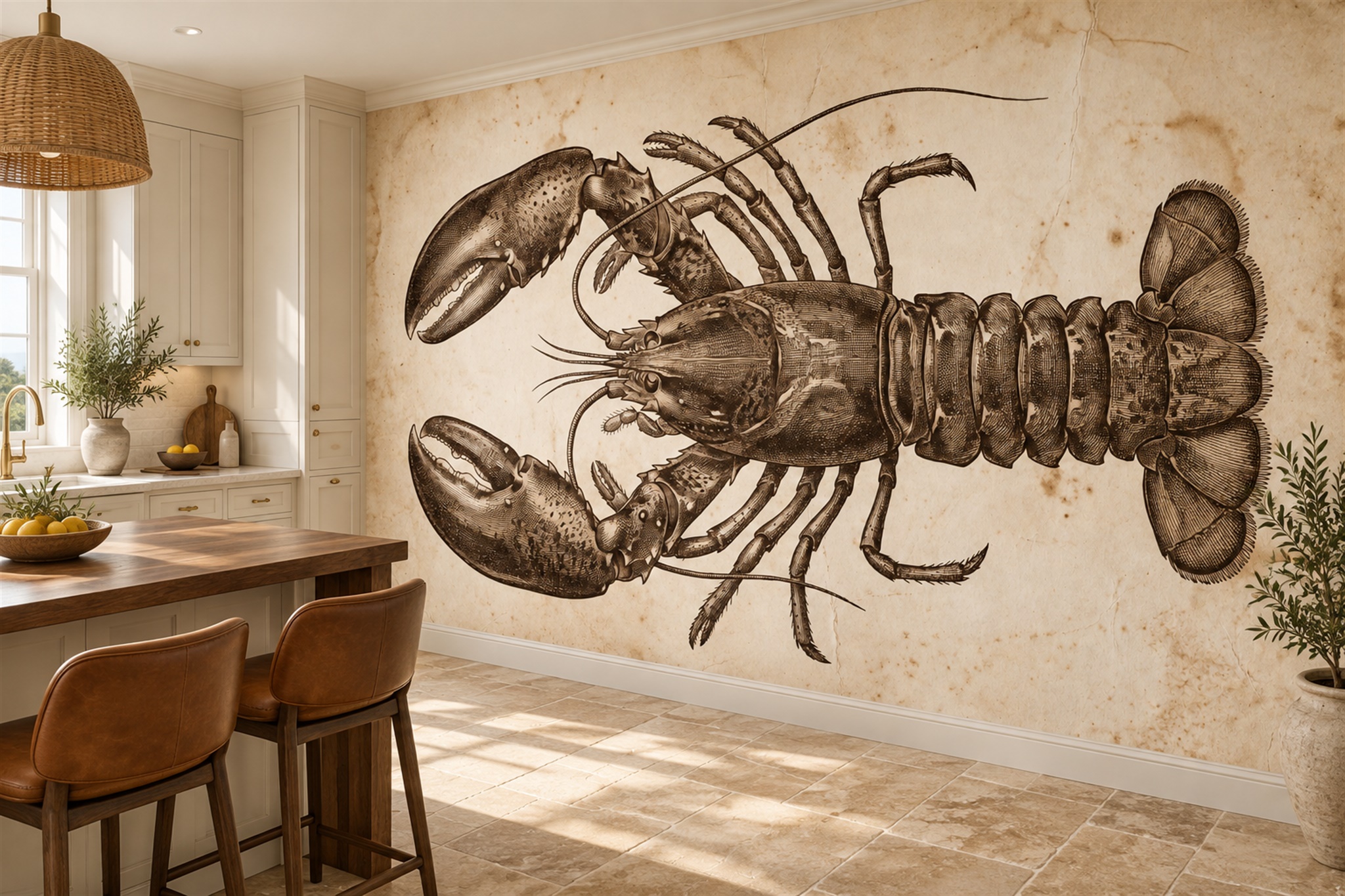 Brown Pattern Decorative Abstract Wallpaper Mural Dining-room-wallpaper-murals, Shown In A Dining Room, Peel-and-stick Finish