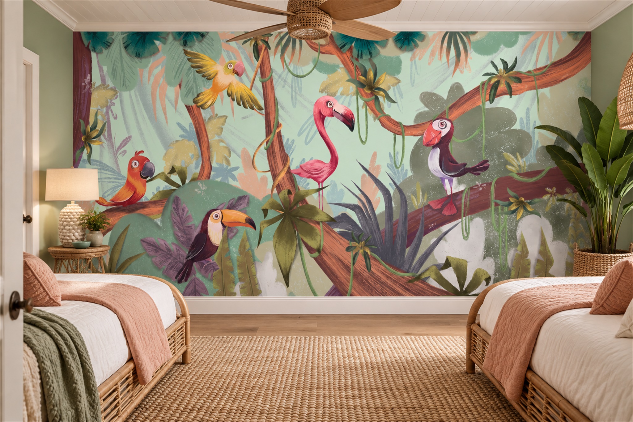 Green Jungle Scenic Textured Wallpaper Mural Bedroom-wallpaper-murals, Peel-and-stick Finish