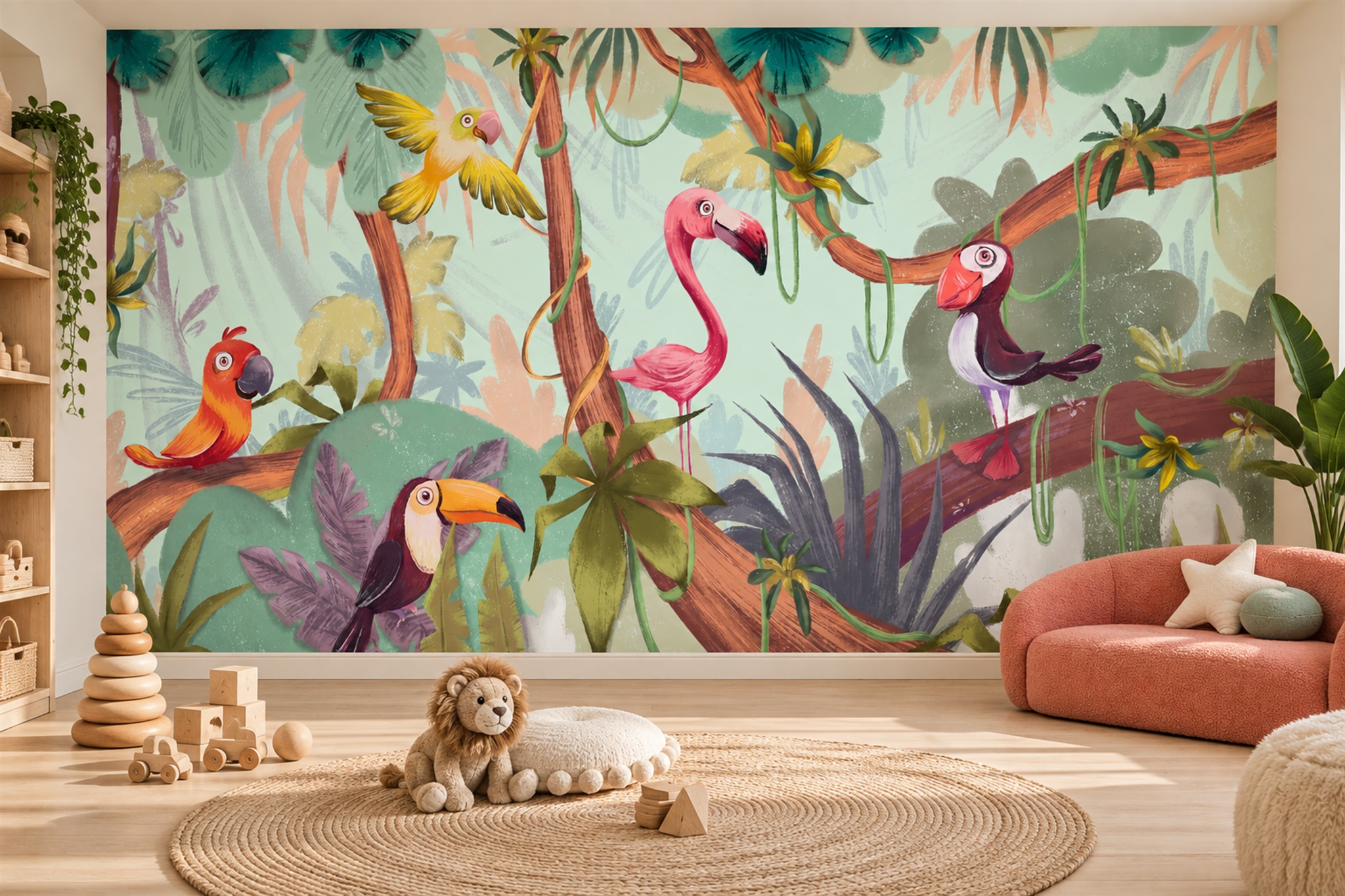 Green Jungle Scenic Textured Wallpaper Mural Accent-wall-wallpaper-murals, Peel-and-stick Finish