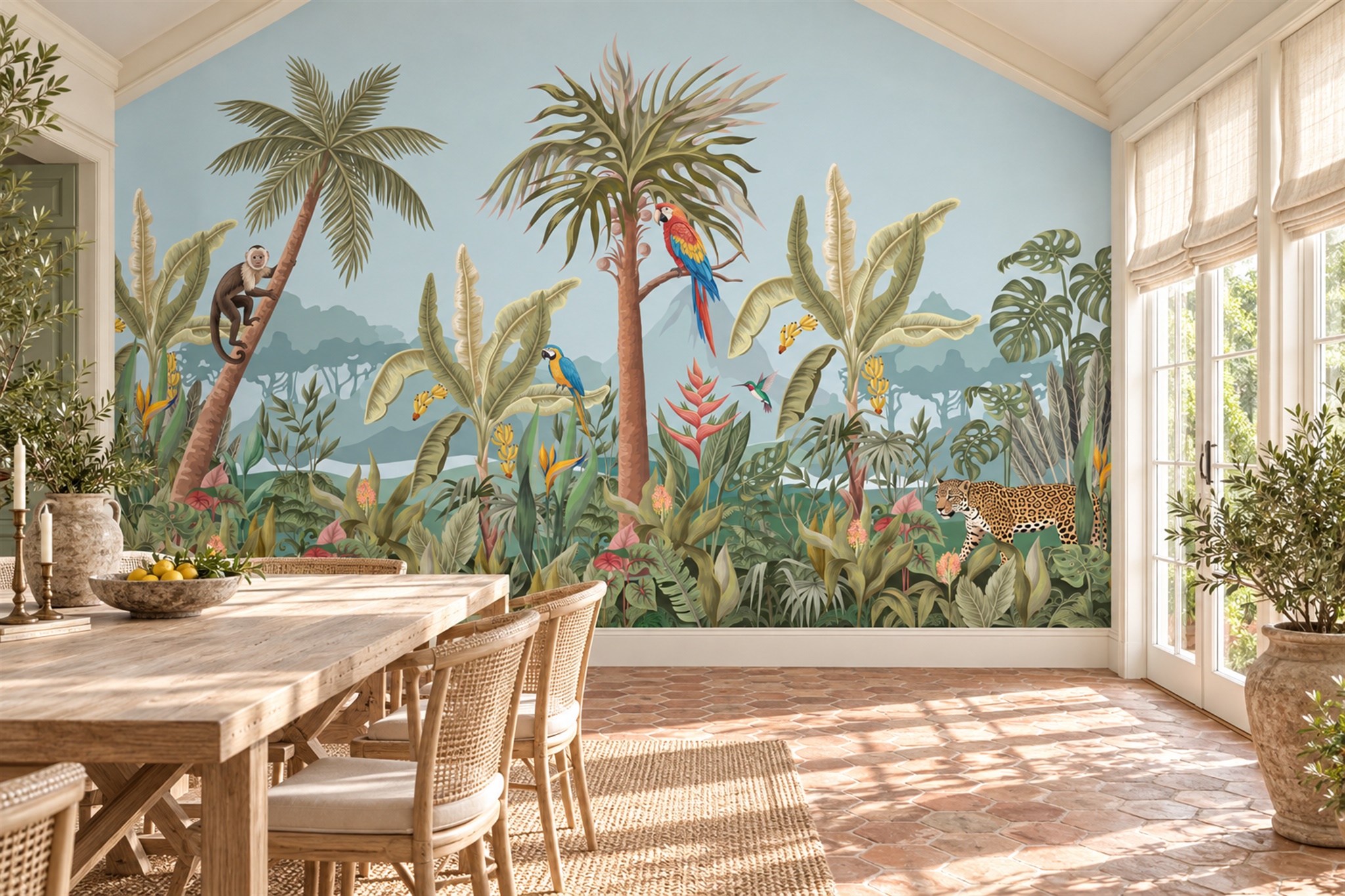 Tropical Rainforest Animals And Birds Wallpaper Mural — Wallpaper Mural Design, Peel-and-stick Finish