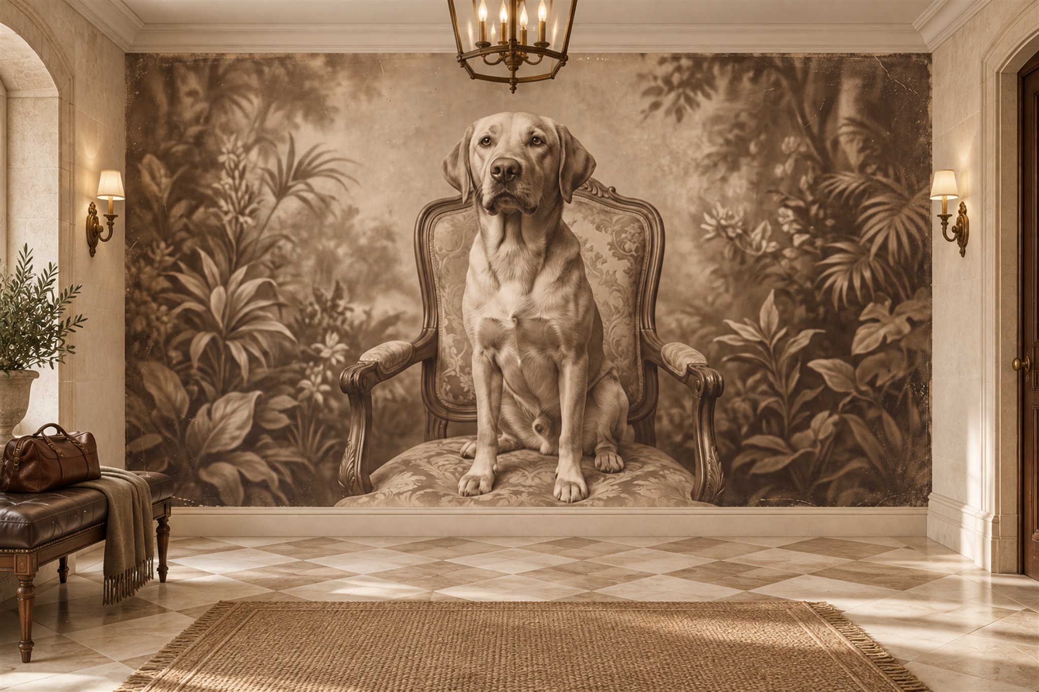 Brown Art Artful Wallpaper Mural Entryway-wallpaper-murals, Peel-and-stick Finish