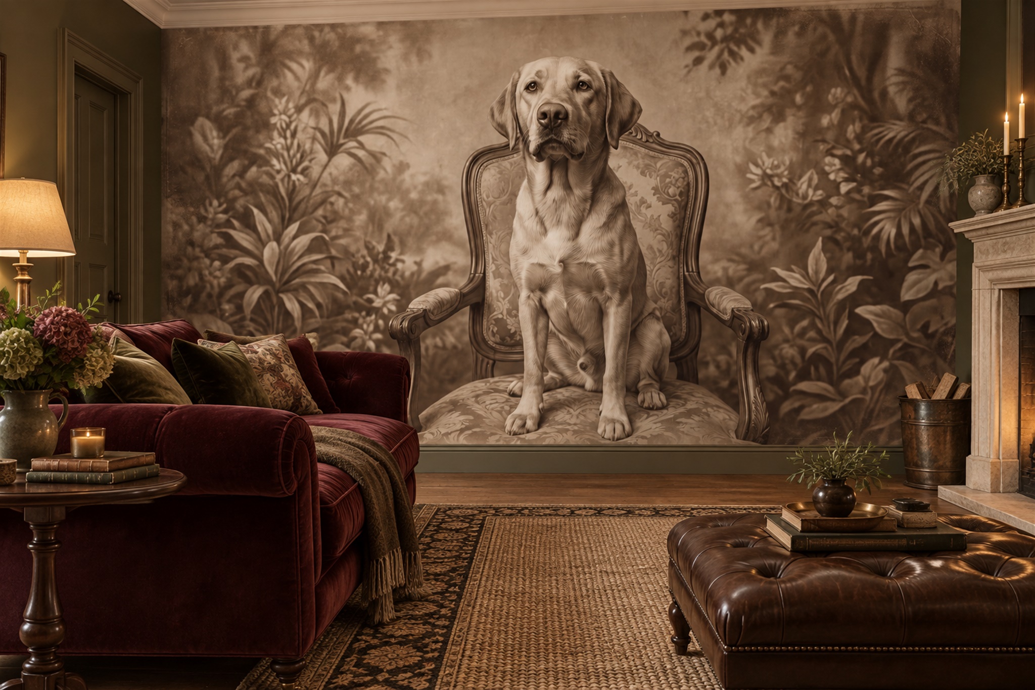 Brown Art Artful Wallpaper Mural Accent-wall-wallpaper-murals, Peel-and-stick Finish