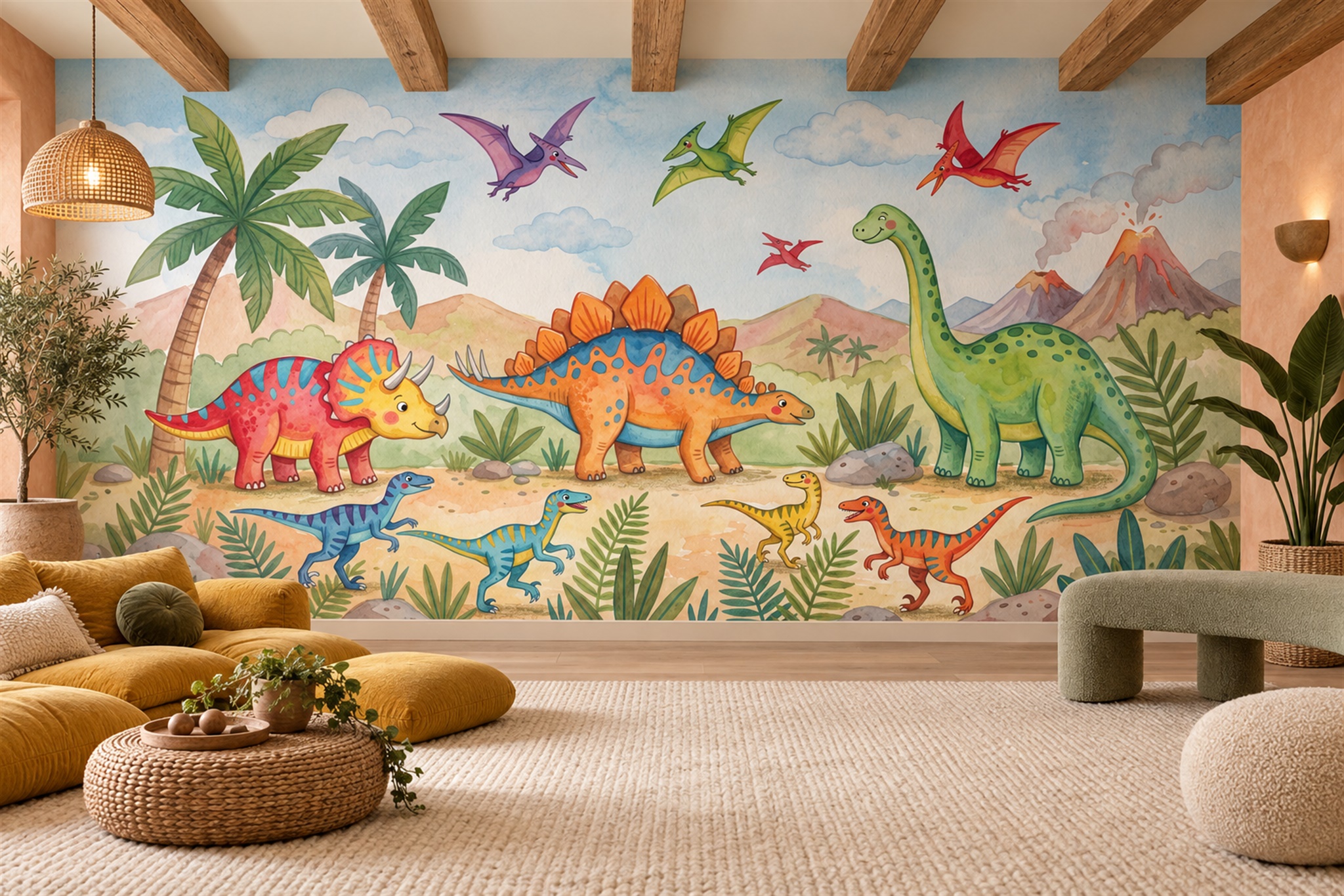 Green Pattern Decorative Wallpaper Mural Layered Hand Painted Wallpaper Accent-wall-wallpaper-murals, Peel-and-stick Finish