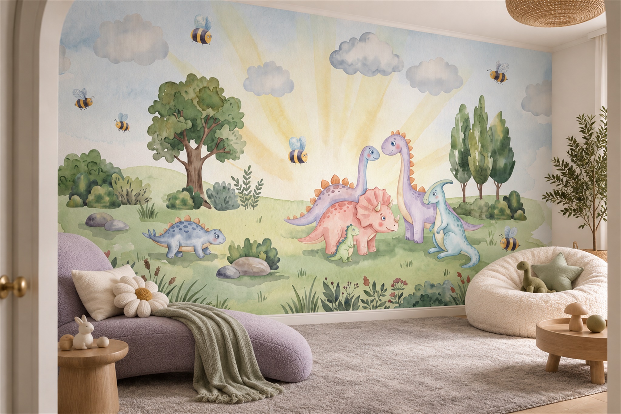 Pastel Pattern Decorative Layered Wallpaper Mural Home-office-wallpaper-murals, Shown In A Home Office, Peel-and-stick Finish