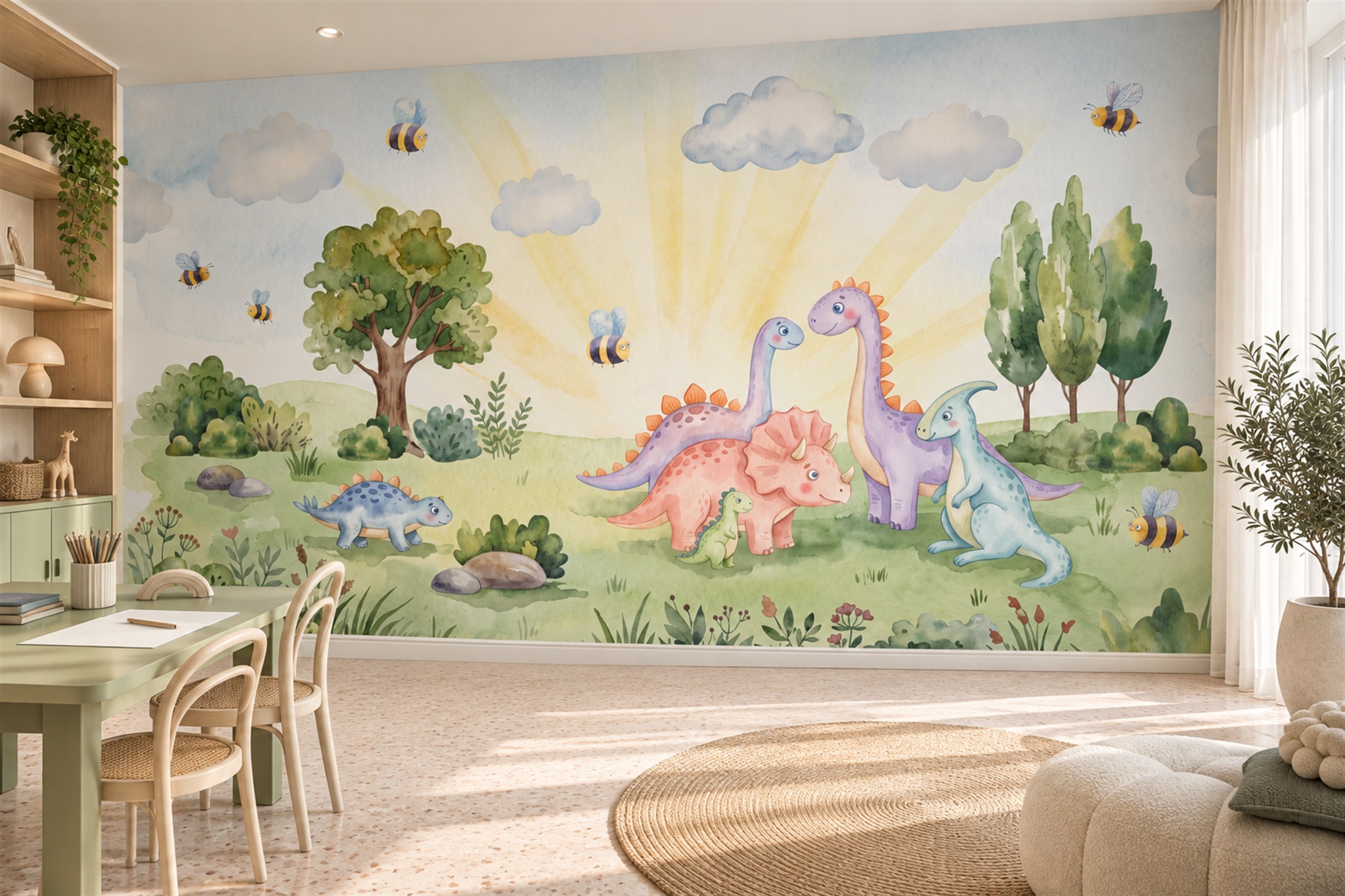Pastel Pattern Decorative Layered Wallpaper Mural Home-office-wallpaper-murals, Peel-and-stick Finish