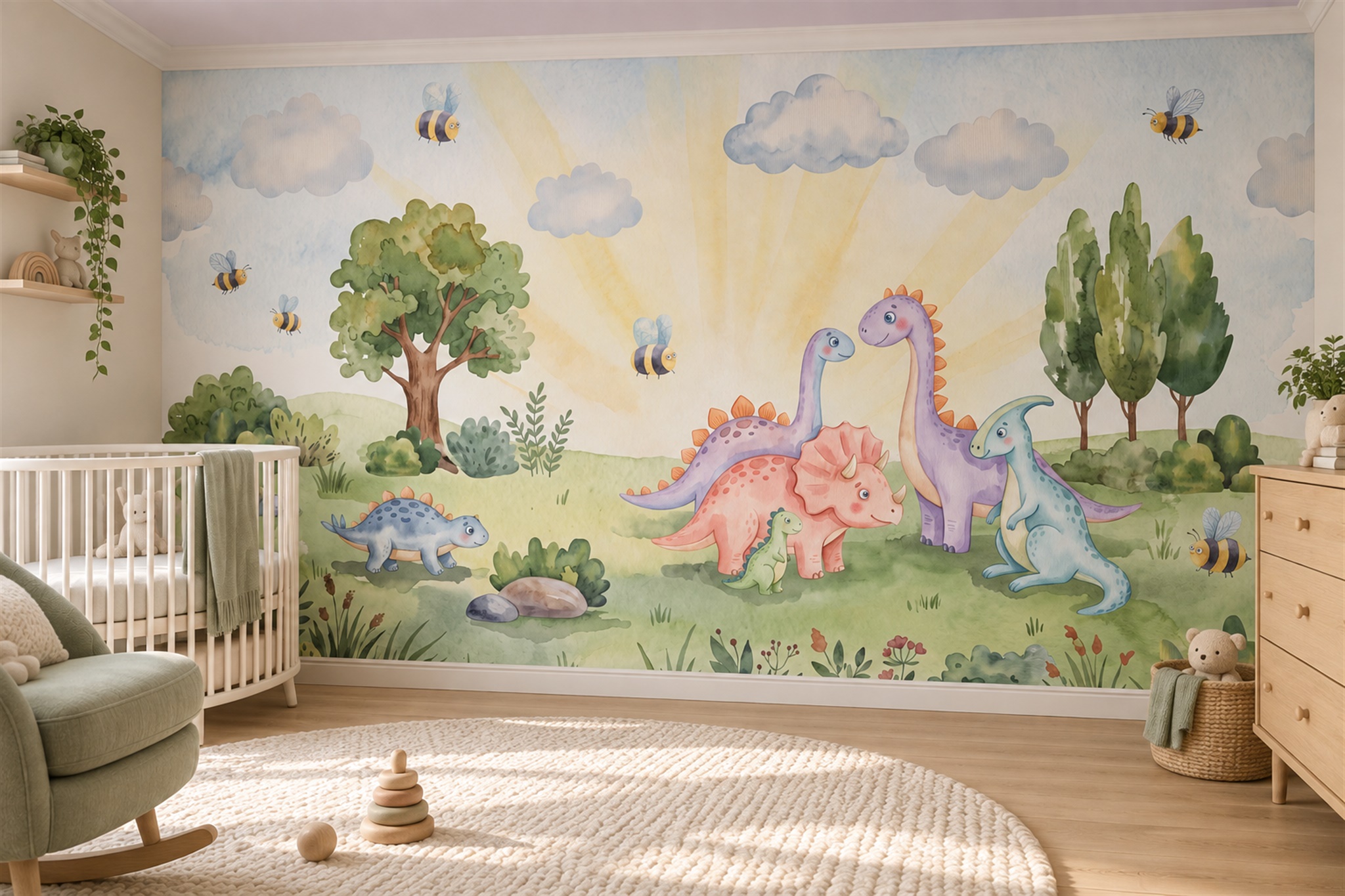 Pastel Pattern Decorative Layered Wallpaper Mural Nursery-wallpaper-murals, Peel-and-stick Finish