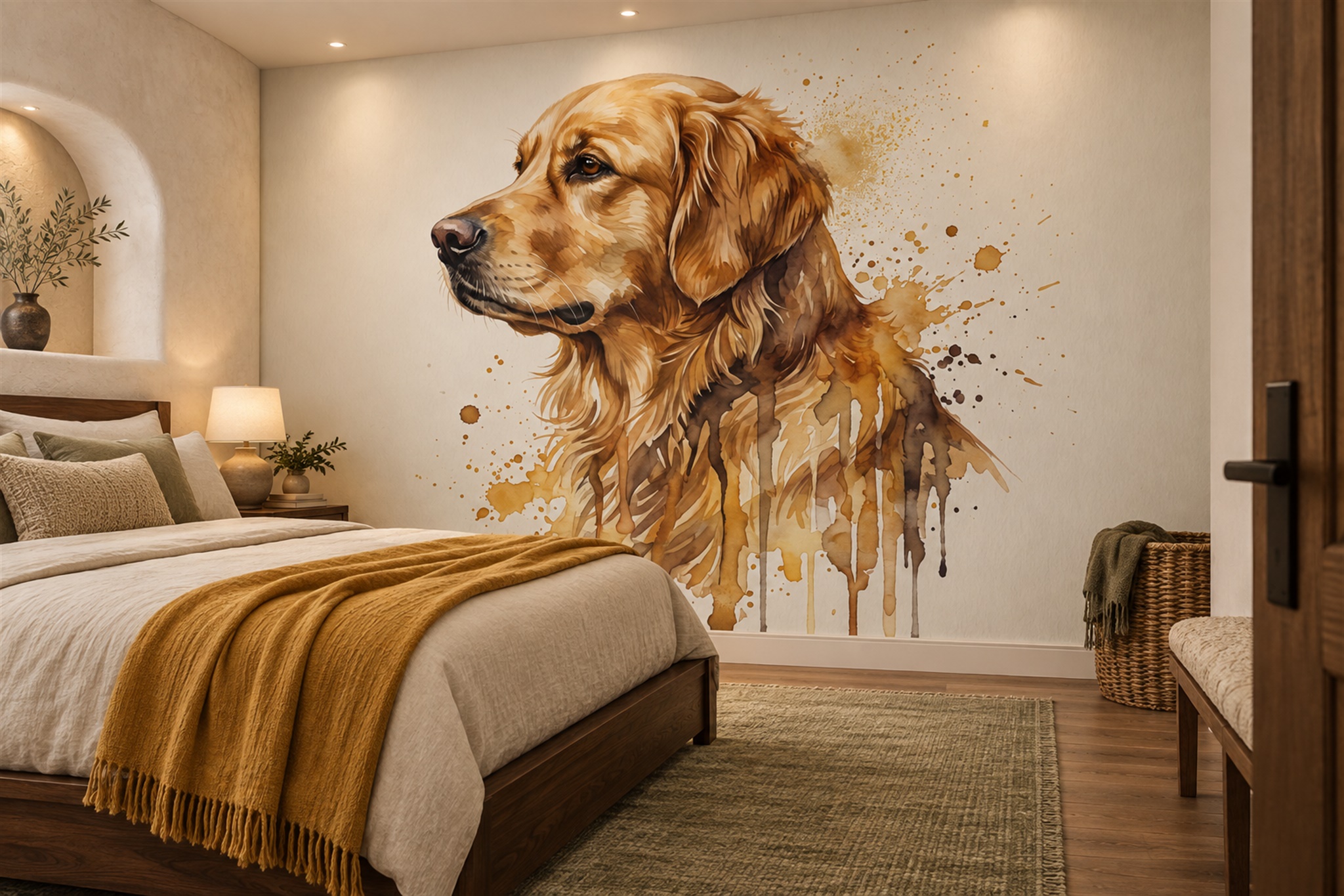 Gold Art Artful Wallpaper Mural Bedroom-wallpaper-murals, Peel-and-stick Finish