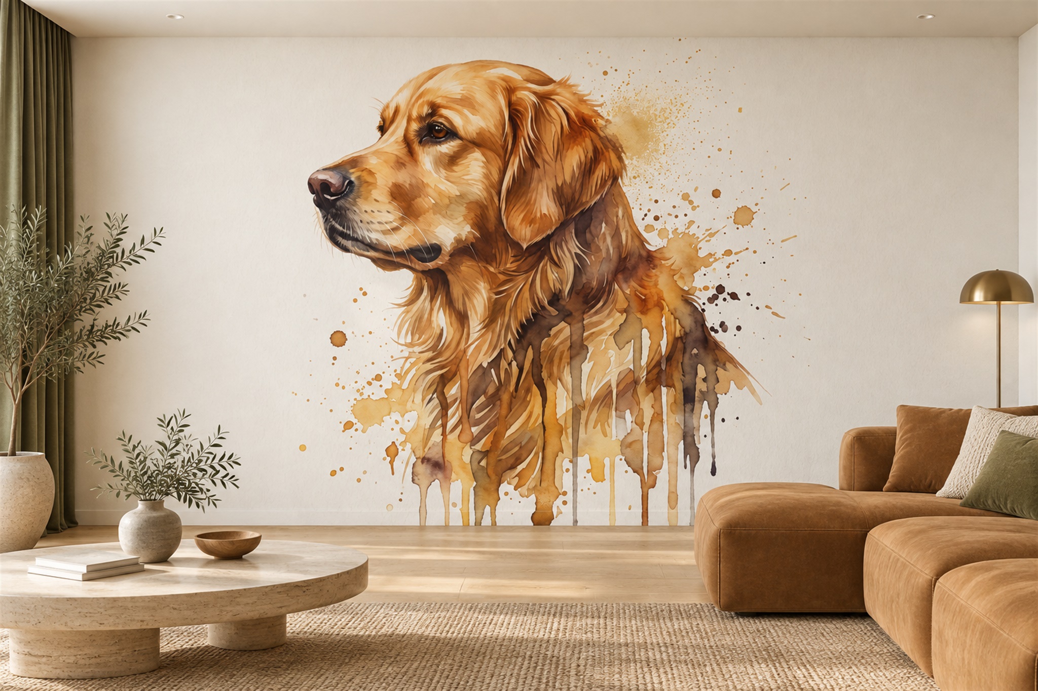 Gold Art Artful Wallpaper Mural Entryway-wallpaper-murals, Peel-and-stick Finish