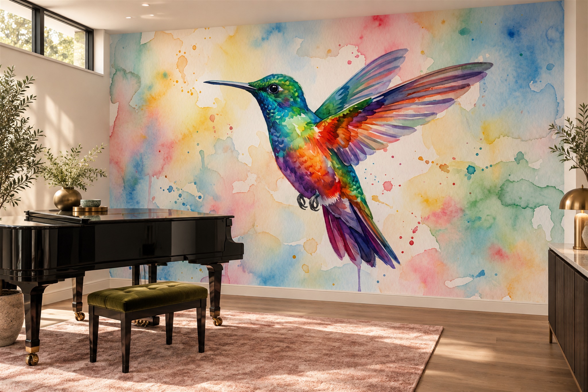 Blue Pattern Decorative Wallpaper Mural Atmospheric Wallpaper Mural Dining-room-wallpaper-murals, Peel-and-stick Finish