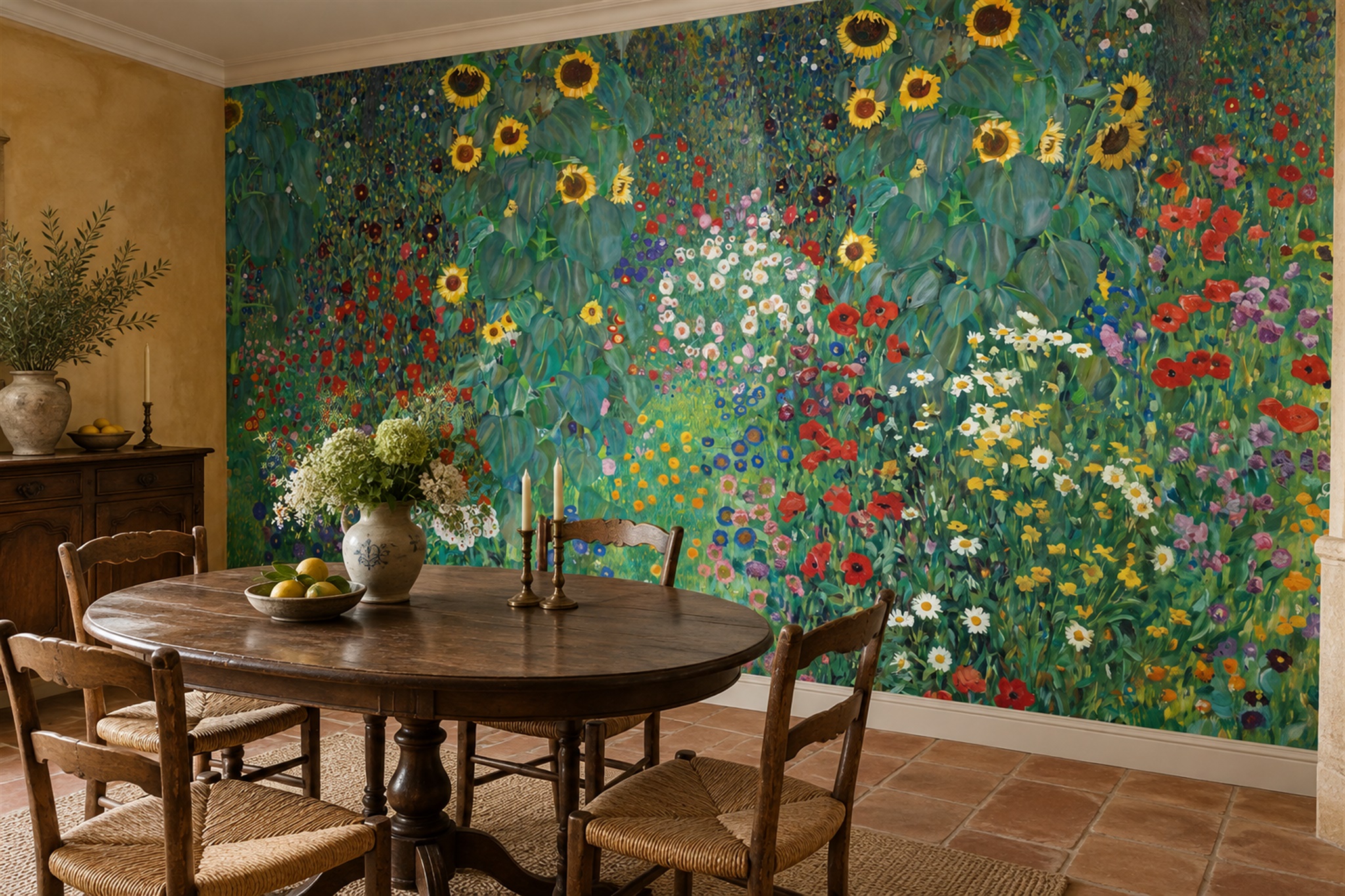 Green Meadow Scenic Painterly Wallpaper Mural Home-office-wallpaper-murals, Peel-and-stick Finish