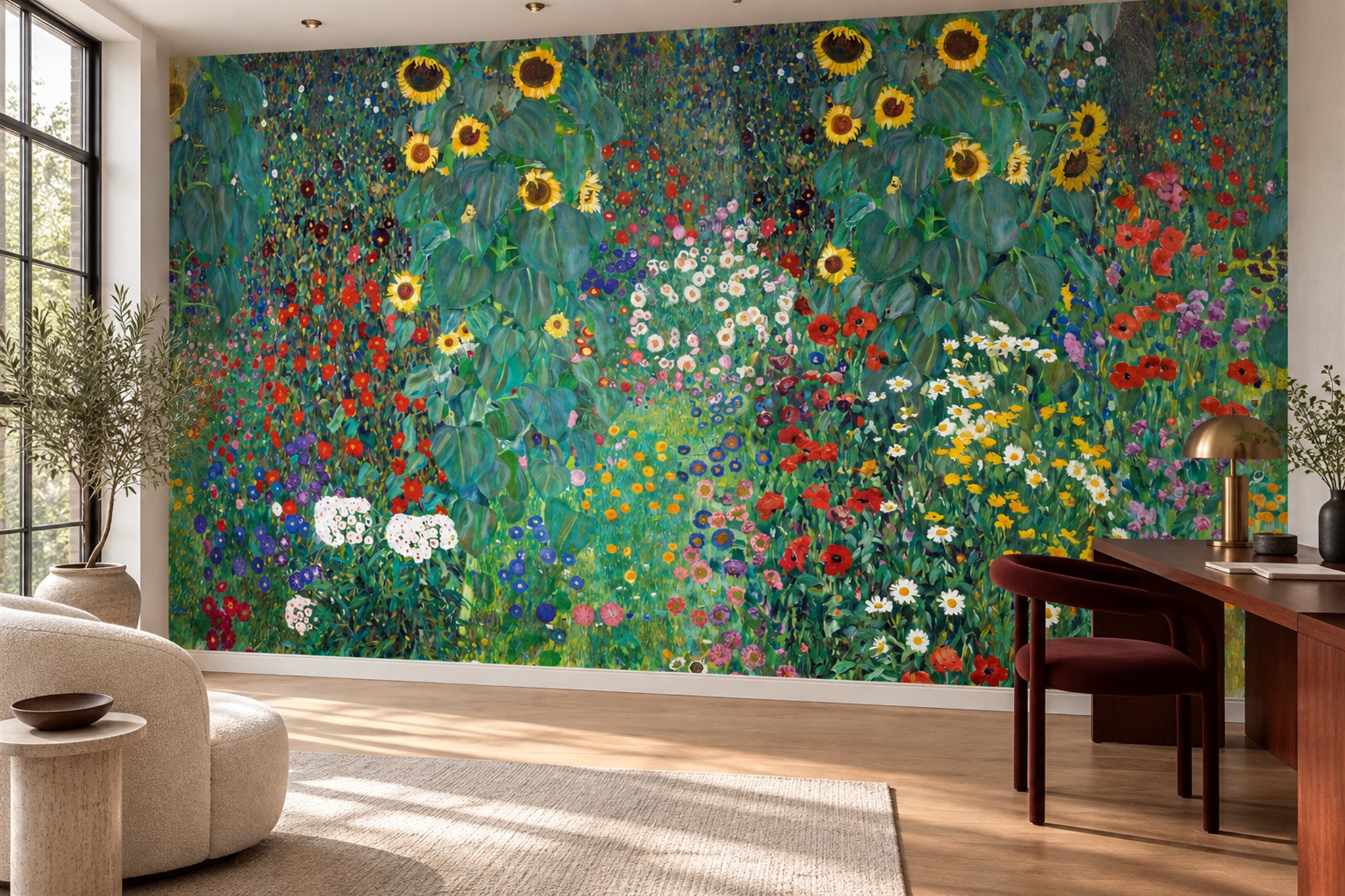 Sunflower And Wildflower Meadow Wallpaper Mural — Wallpaper Mural Design, Peel-and-stick Finish