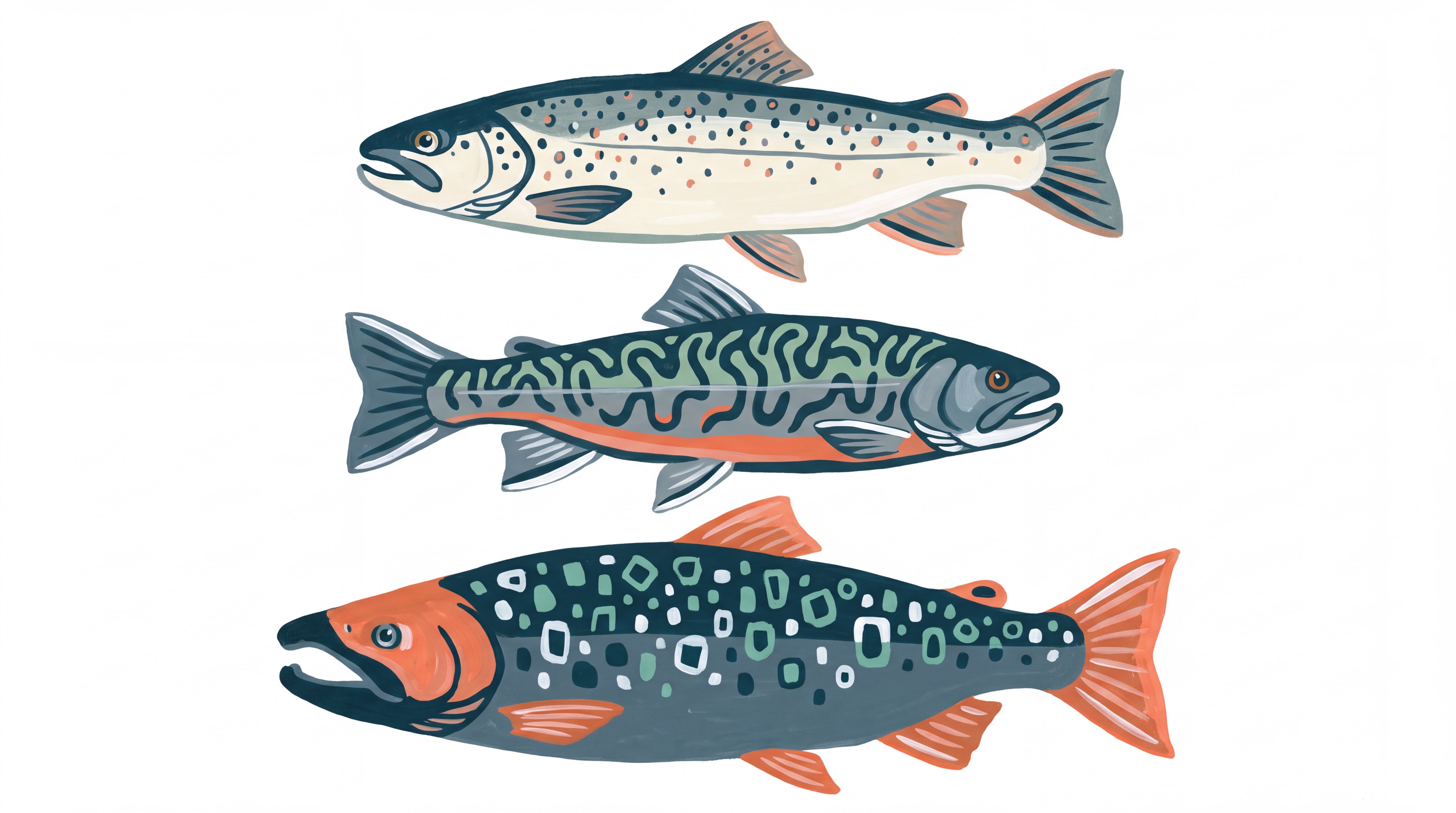 Blue Fish Illustrated Abstract Wallpaper Mural, Peel-and-stick Finish