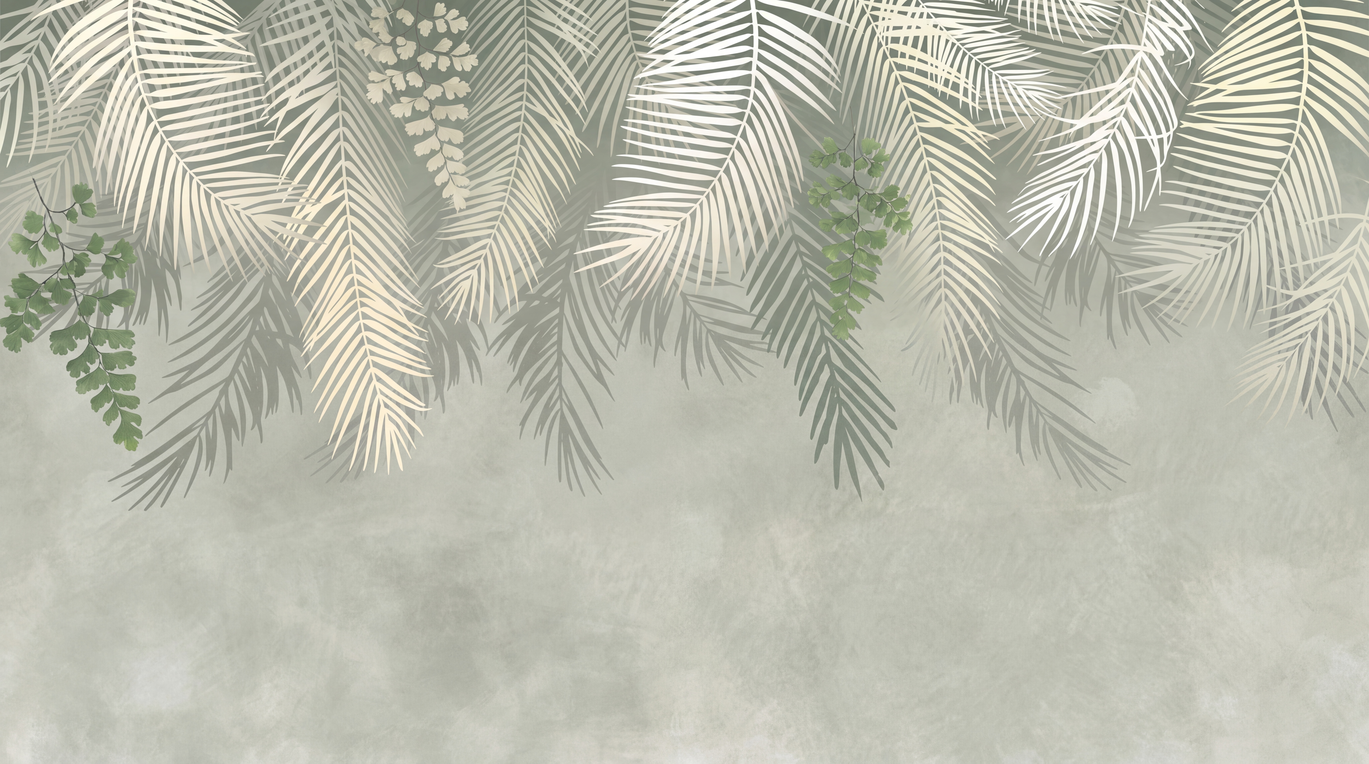 Sage Palm Artful Painterly Wallpaper Mural, Peel-and-stick Finish