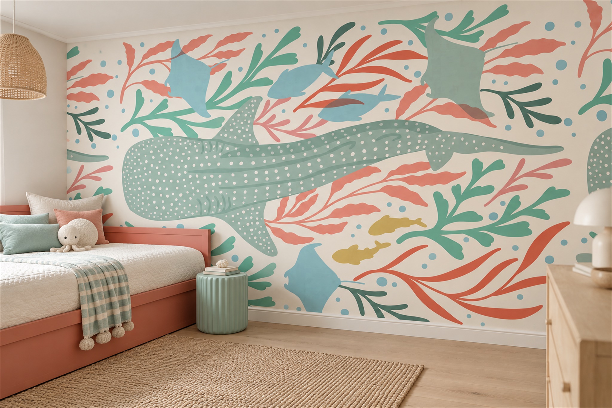 Mint Pattern Decorative Abstract Wallpaper Mural Kids-room-wallpaper-murals, Peel-and-stick Finish