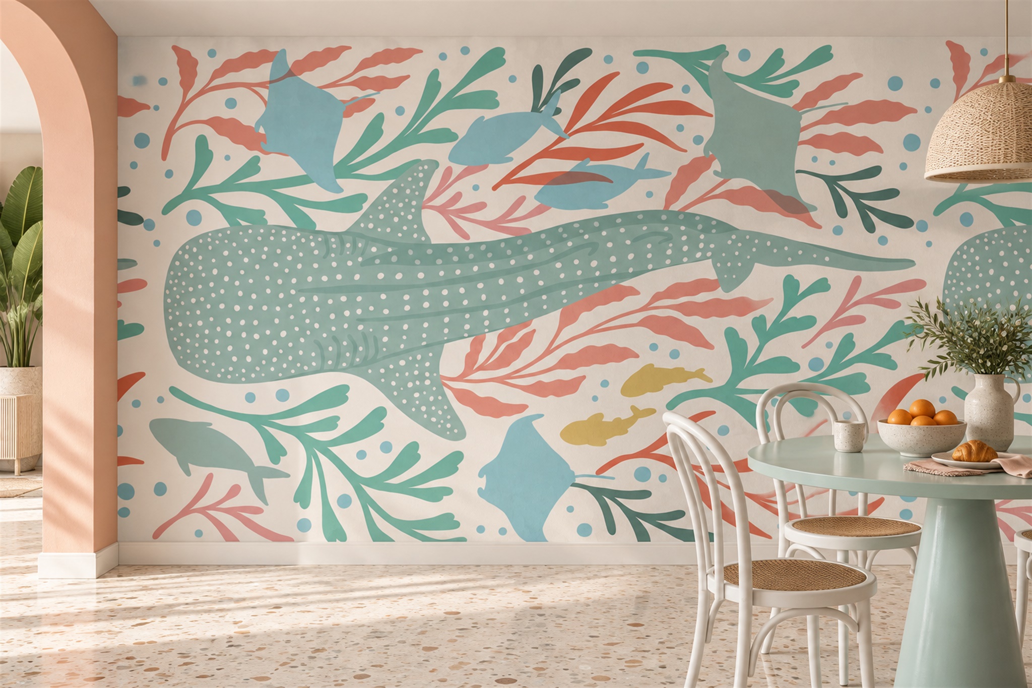 Mint Pattern Decorative Abstract Wallpaper Mural Dining-room-wallpaper-murals, Peel-and-stick Finish