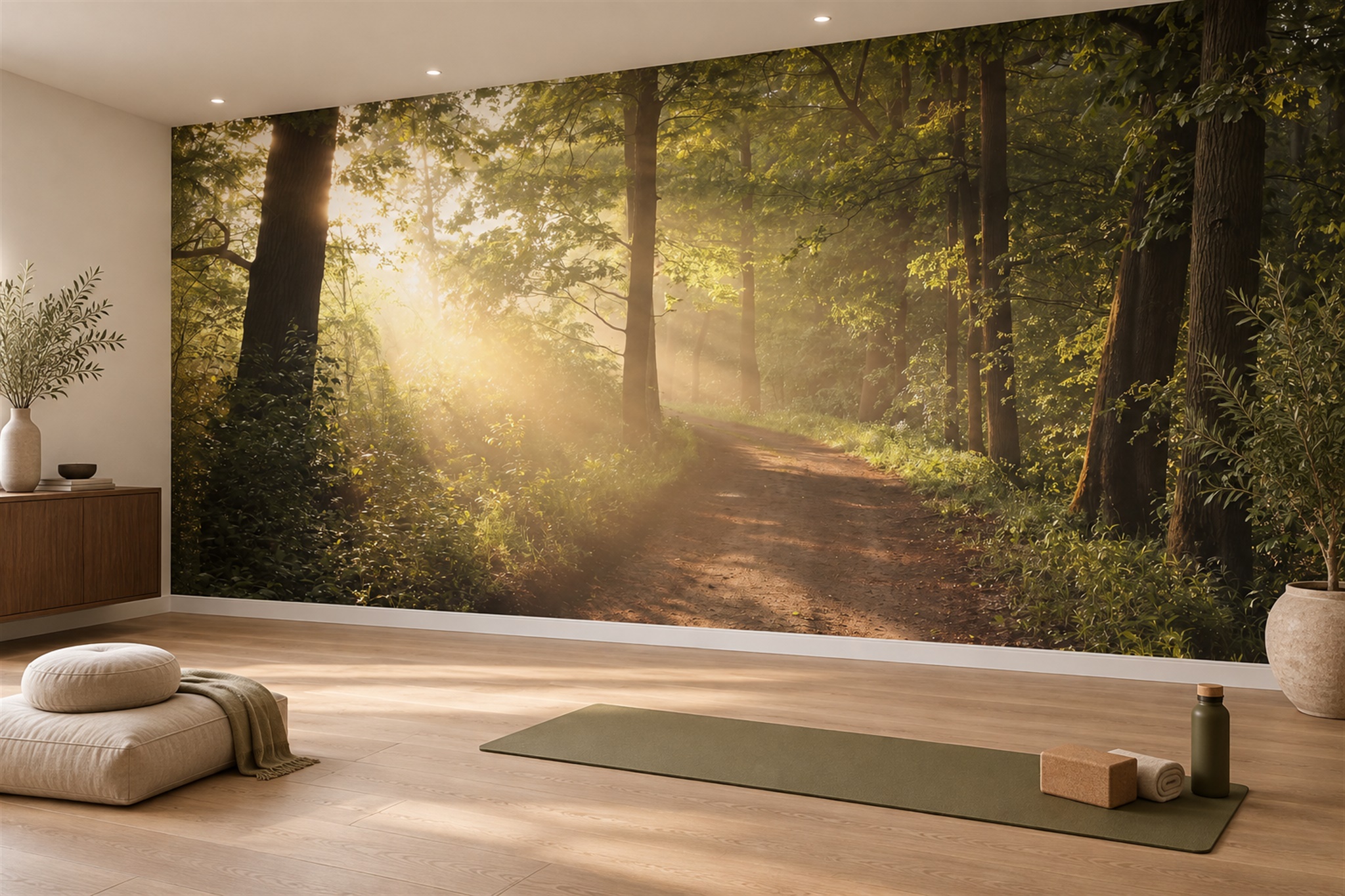 Green Scenic Scenic Layered Wallpaper Mural Accent-wall-wallpaper-murals, Peel-and-stick Finish