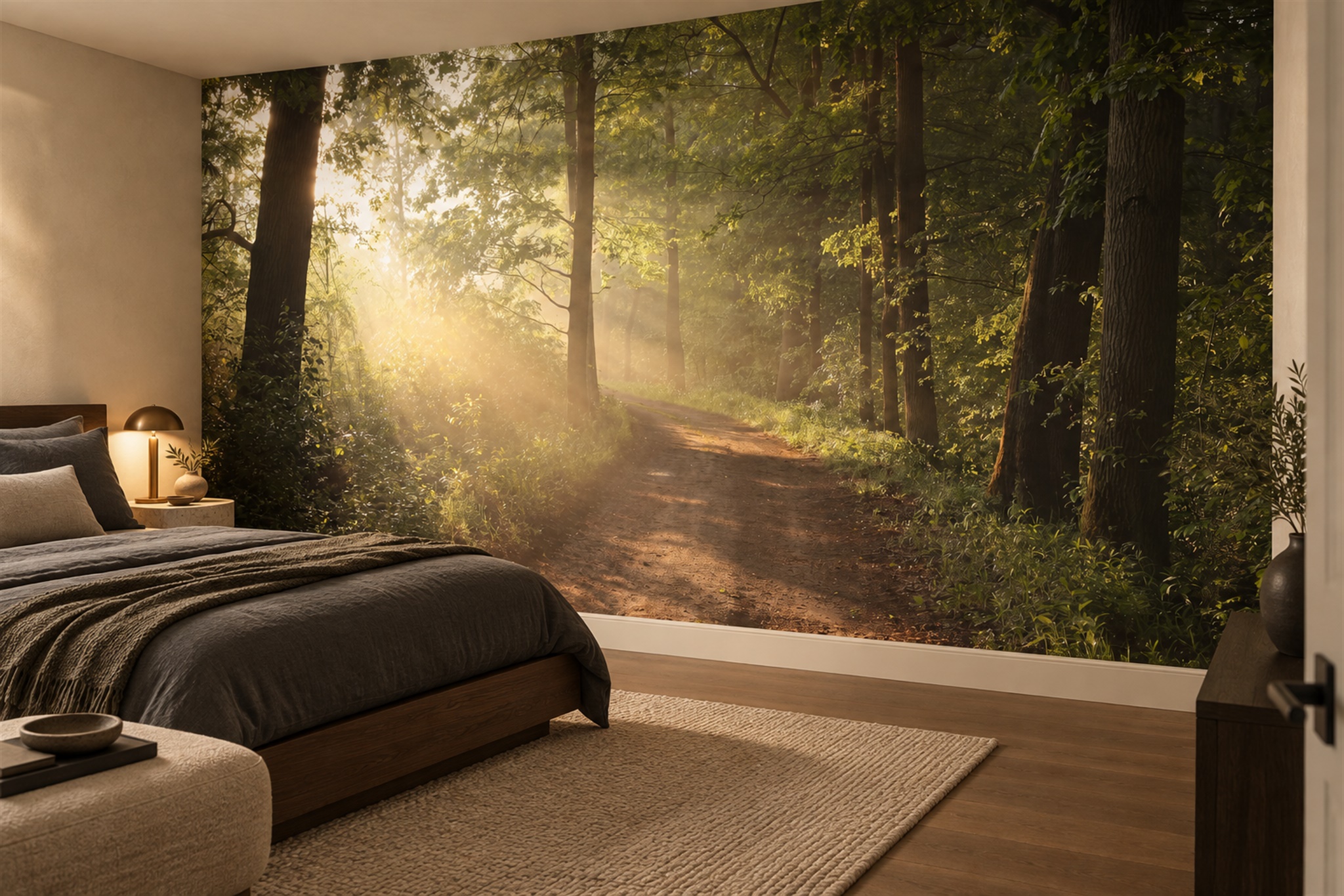Green Scenic Scenic Layered Wallpaper Mural Bedroom-wallpaper-murals, Peel-and-stick Finish