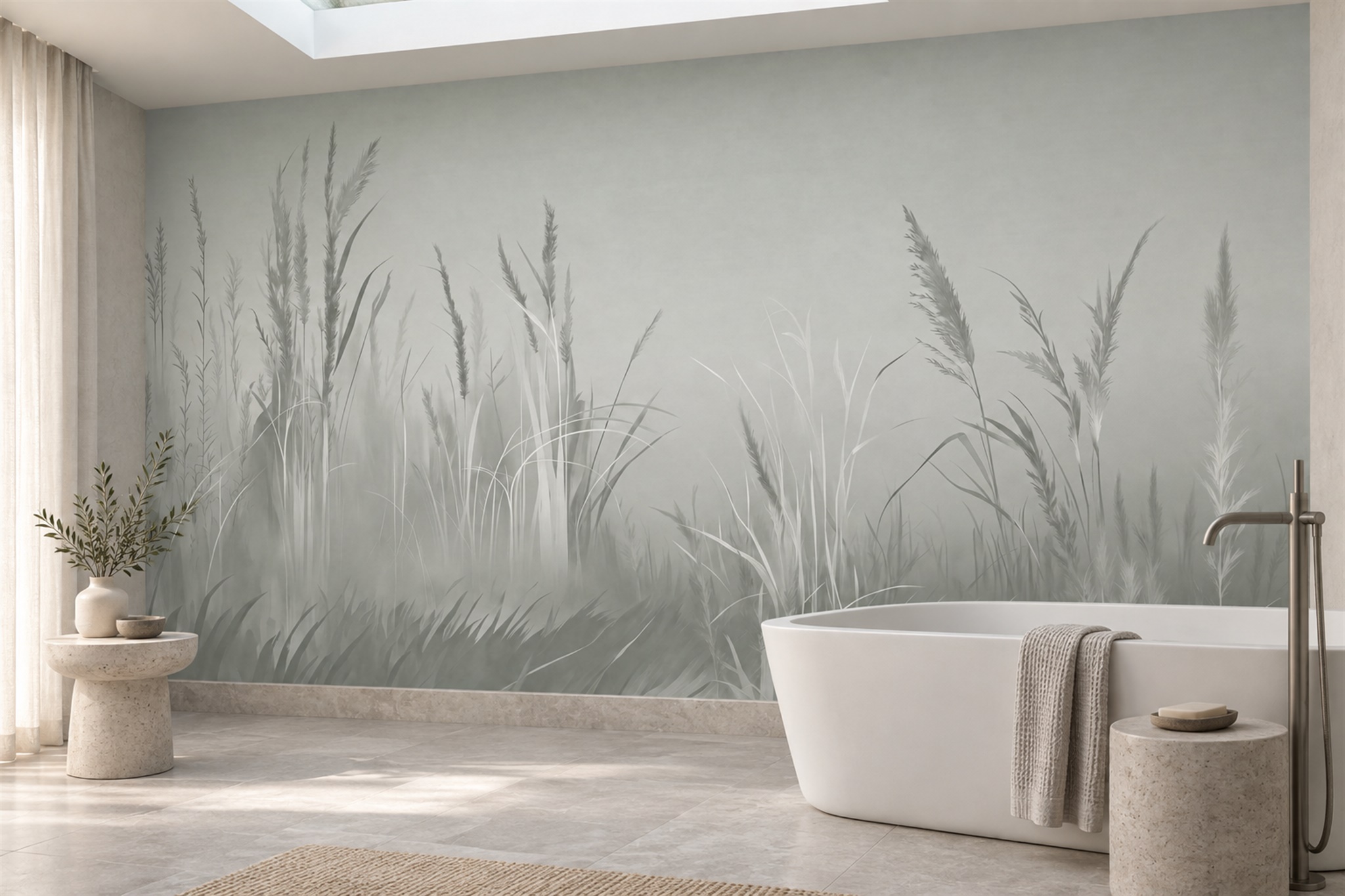 Grey Grasses Artful Wallpaper Mural Living-room-wallpaper-murals, Peel-and-stick Finish
