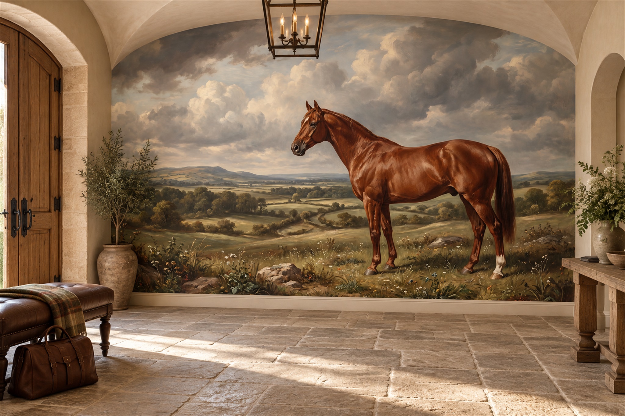 Brown Horse Wallpaper Mural, Shown In A Entryway, Peel-and-stick Finish