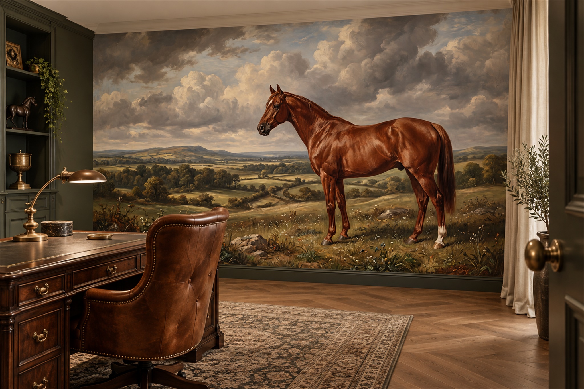 Brown Horse Wallpaper Mural, Peel-and-stick Finish