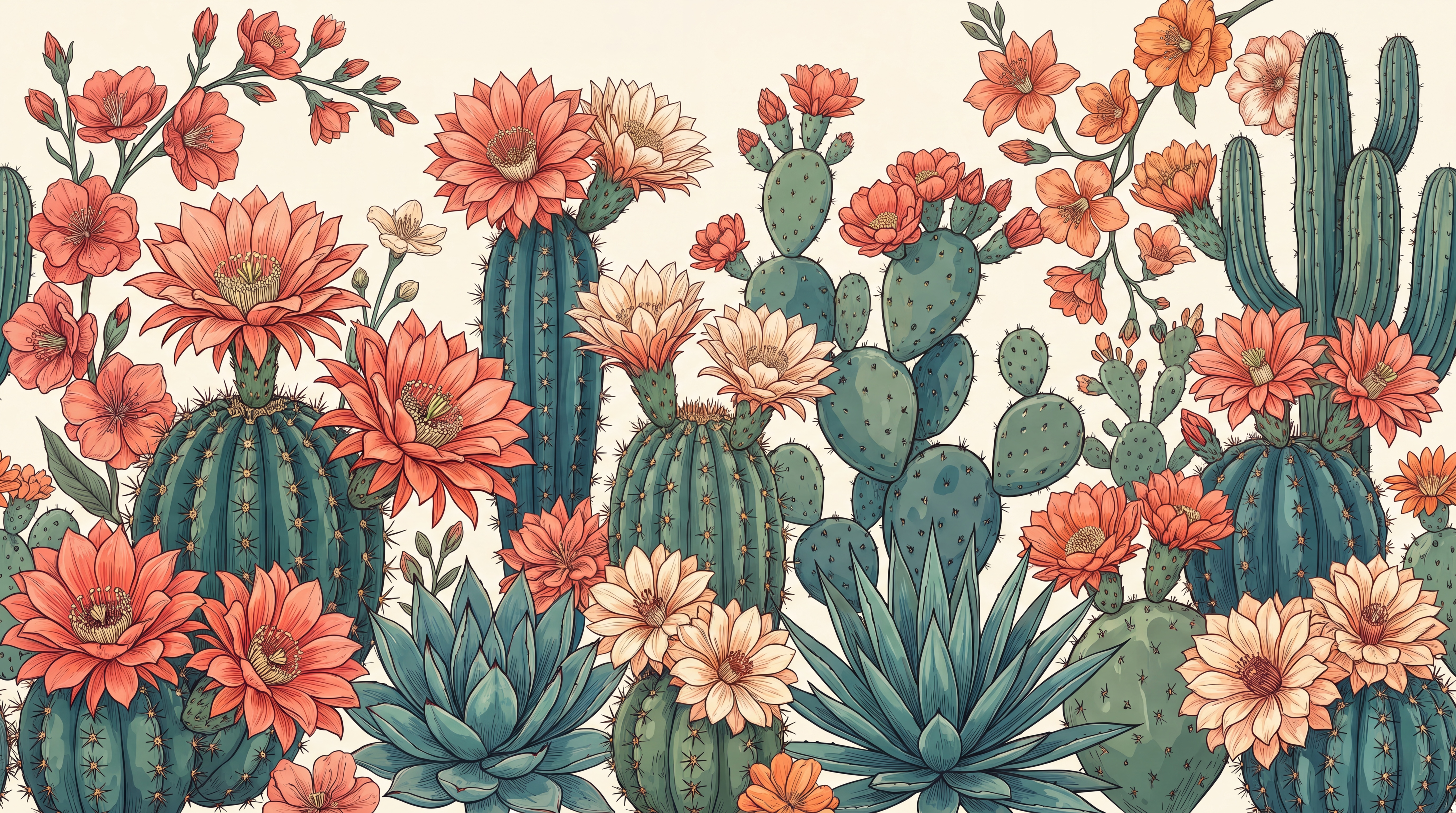 Coral Cactus Artful Wallpaper Mural, Peel-and-stick Finish