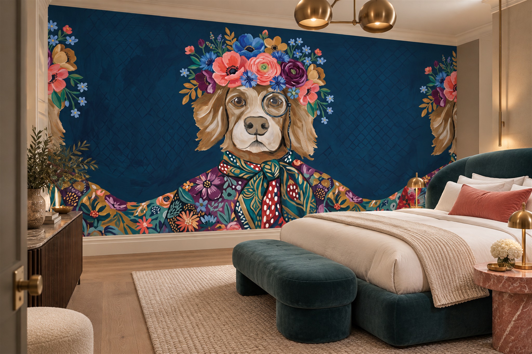 Navy Art Artful Wallpaper Mural Bedroom-wallpaper-murals, Peel-and-stick Finish