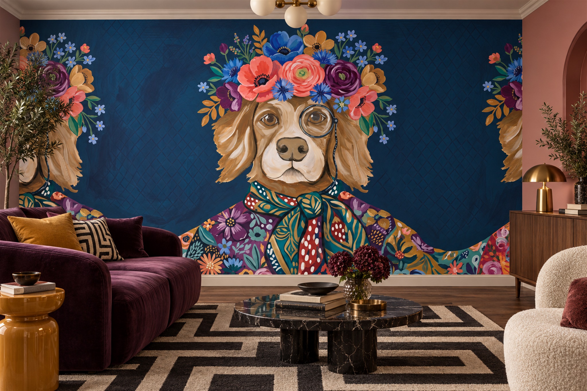 Navy Art Artful Wallpaper Mural Living-room-wallpaper-murals, Peel-and-stick Finish