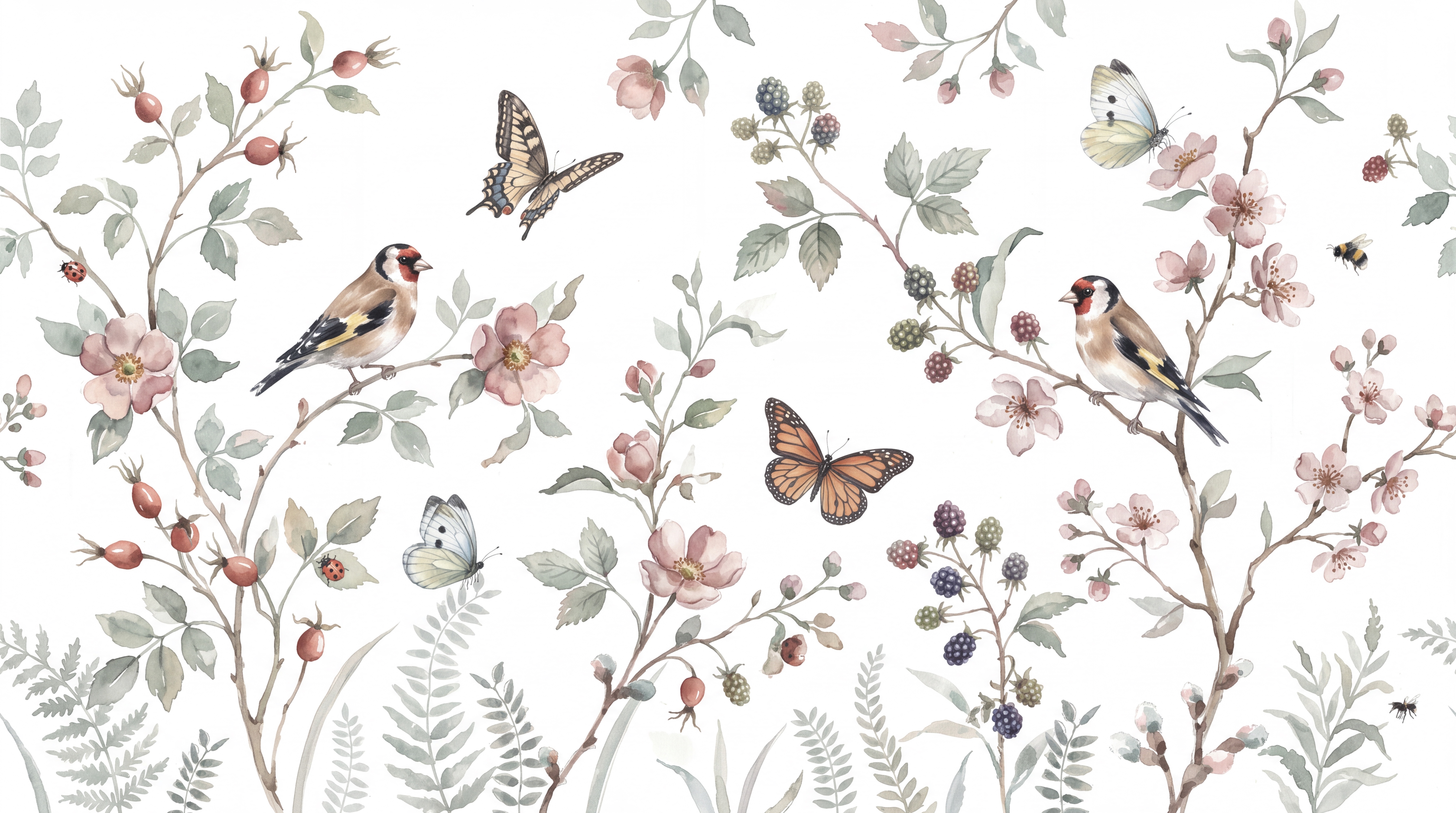 Pink Botanical Botanical Painterly Wallpaper Mural, Peel-and-stick Finish