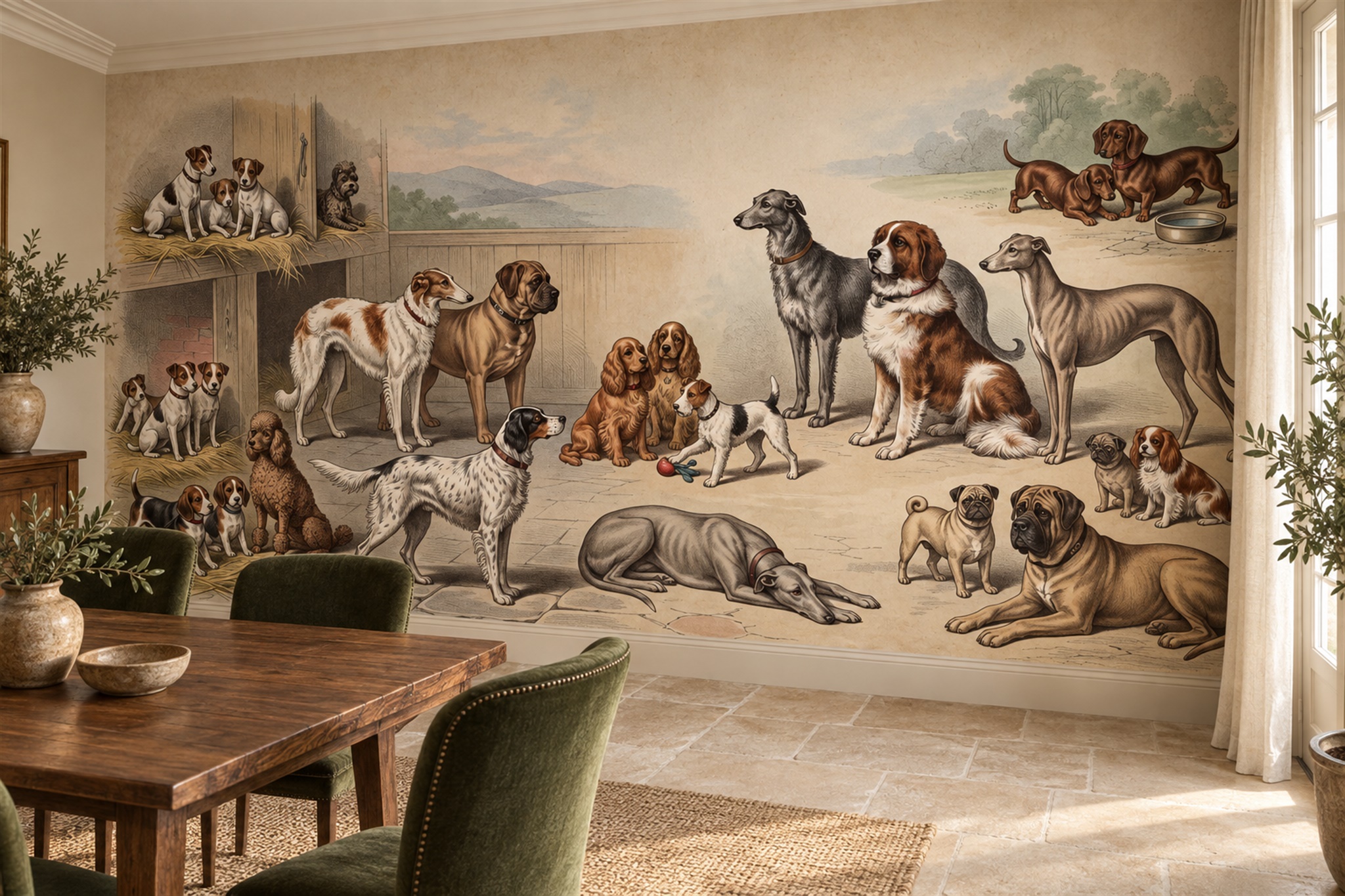 Beige Pattern Decorative Wallpaper Mural Layered Textured Wallpaper Dining-room-wallpaper-murals, Shown In A Dining Room, Peel-and-stick Finish