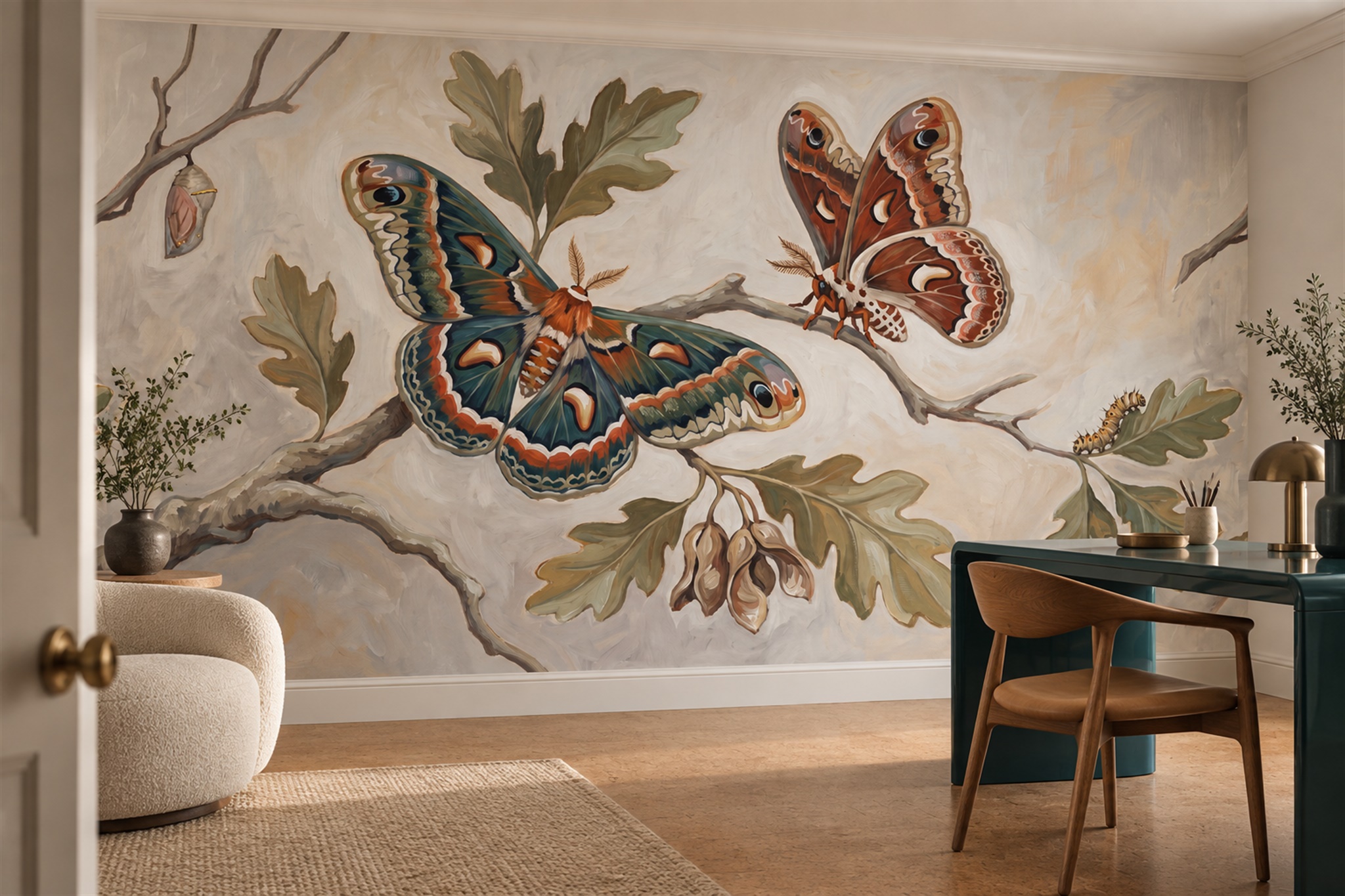 Beige Pattern Decorative Wallpaper Mural Layered Organic Wallpaper Mural Home-office-wallpaper-murals, Peel-and-stick Finish