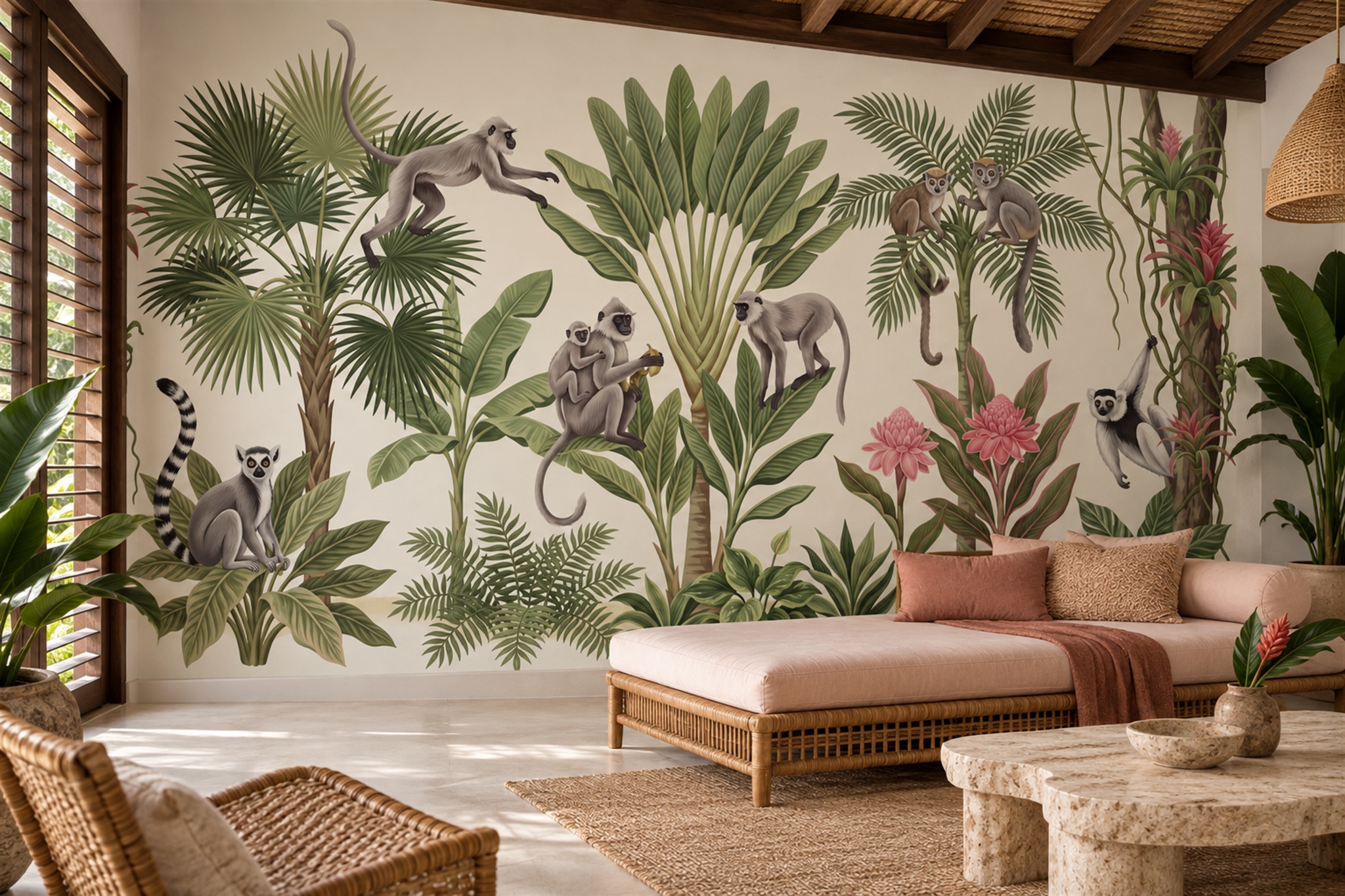 Green Monkeys Wallpaper Mural, Peel-and-stick Finish