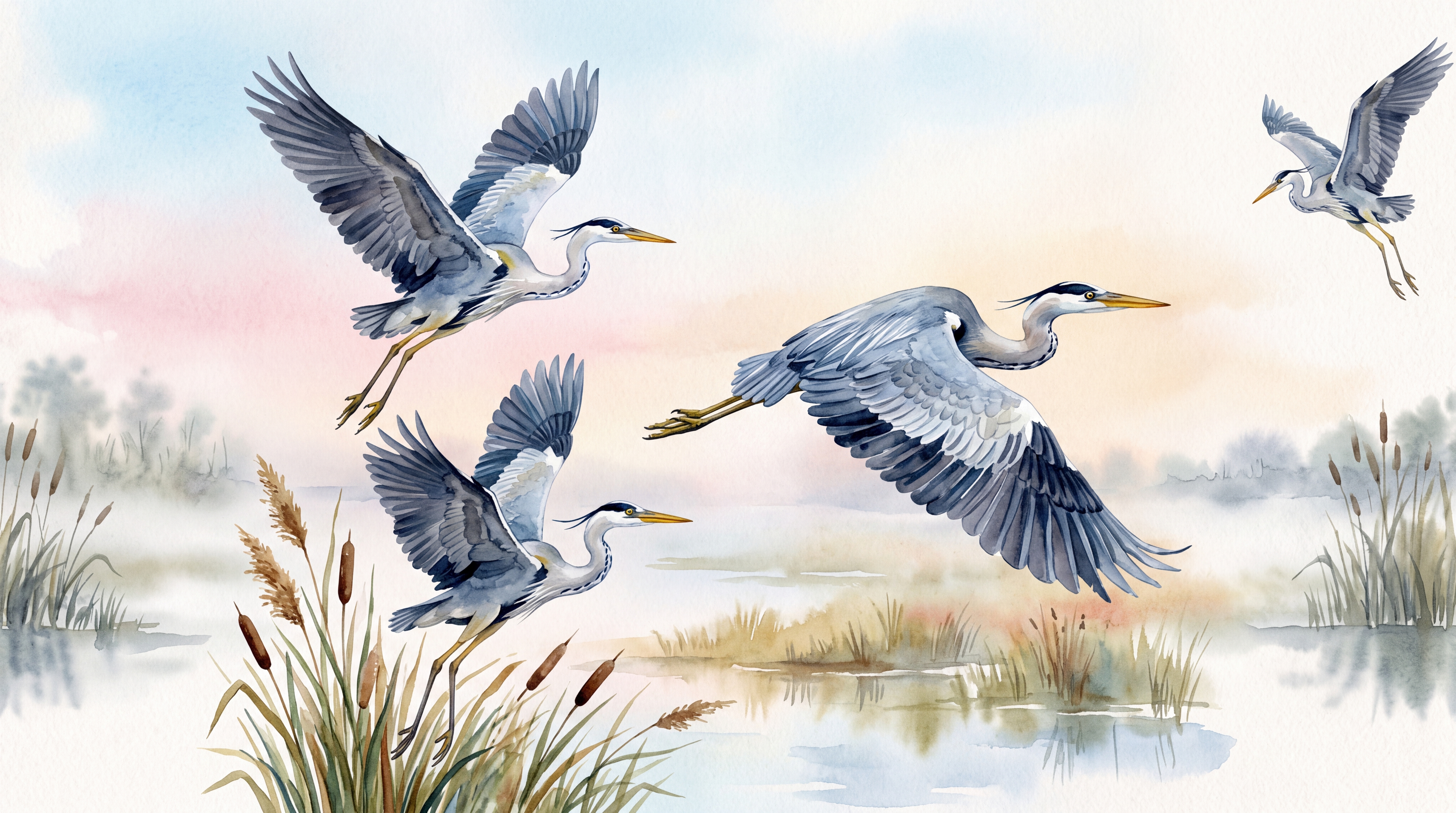 Blue Heron Illustrated Layered Wallpaper Mural, Peel-and-stick Finish