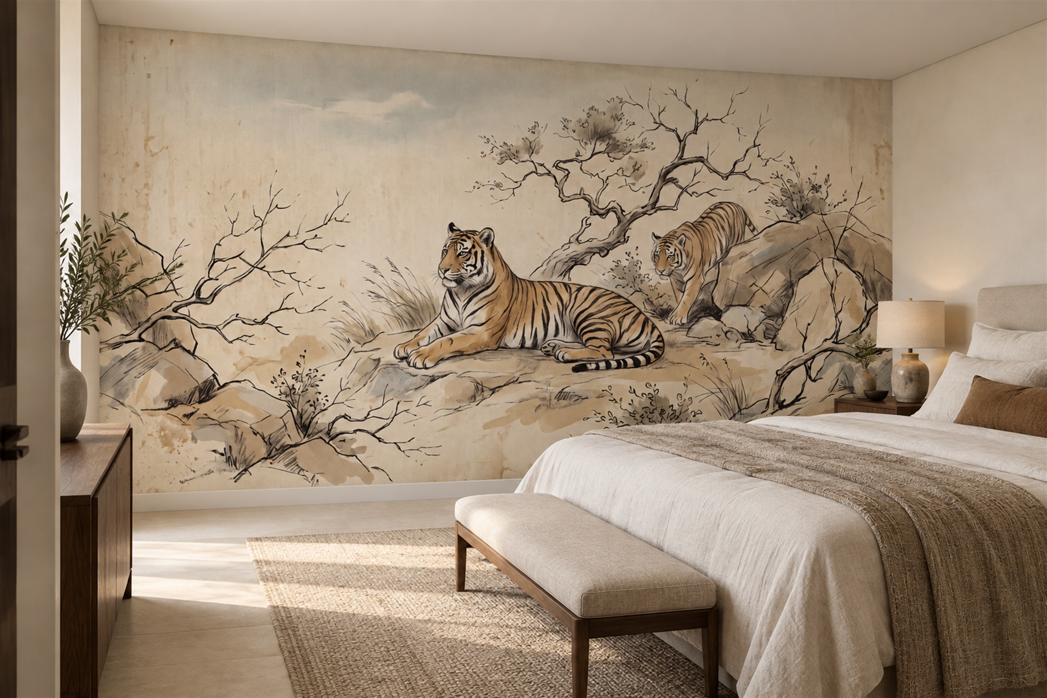 Beige Pattern Decorative Wallpaper Mural Layered Atmospheric Wallpaper Bedroom-wallpaper-murals, Peel-and-stick Finish