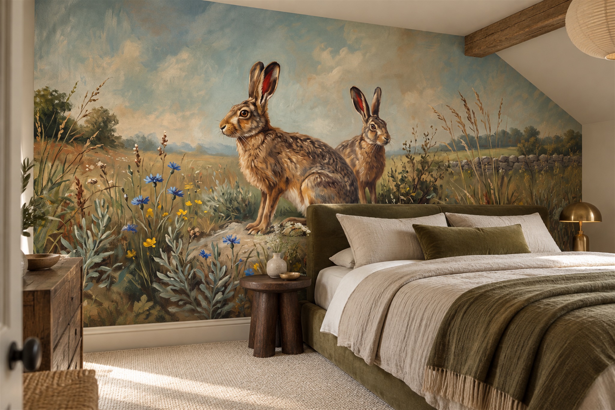 Brown Pattern Decorative Painterly Wallpaper Mural Bedroom-wallpaper-murals, Peel-and-stick Finish