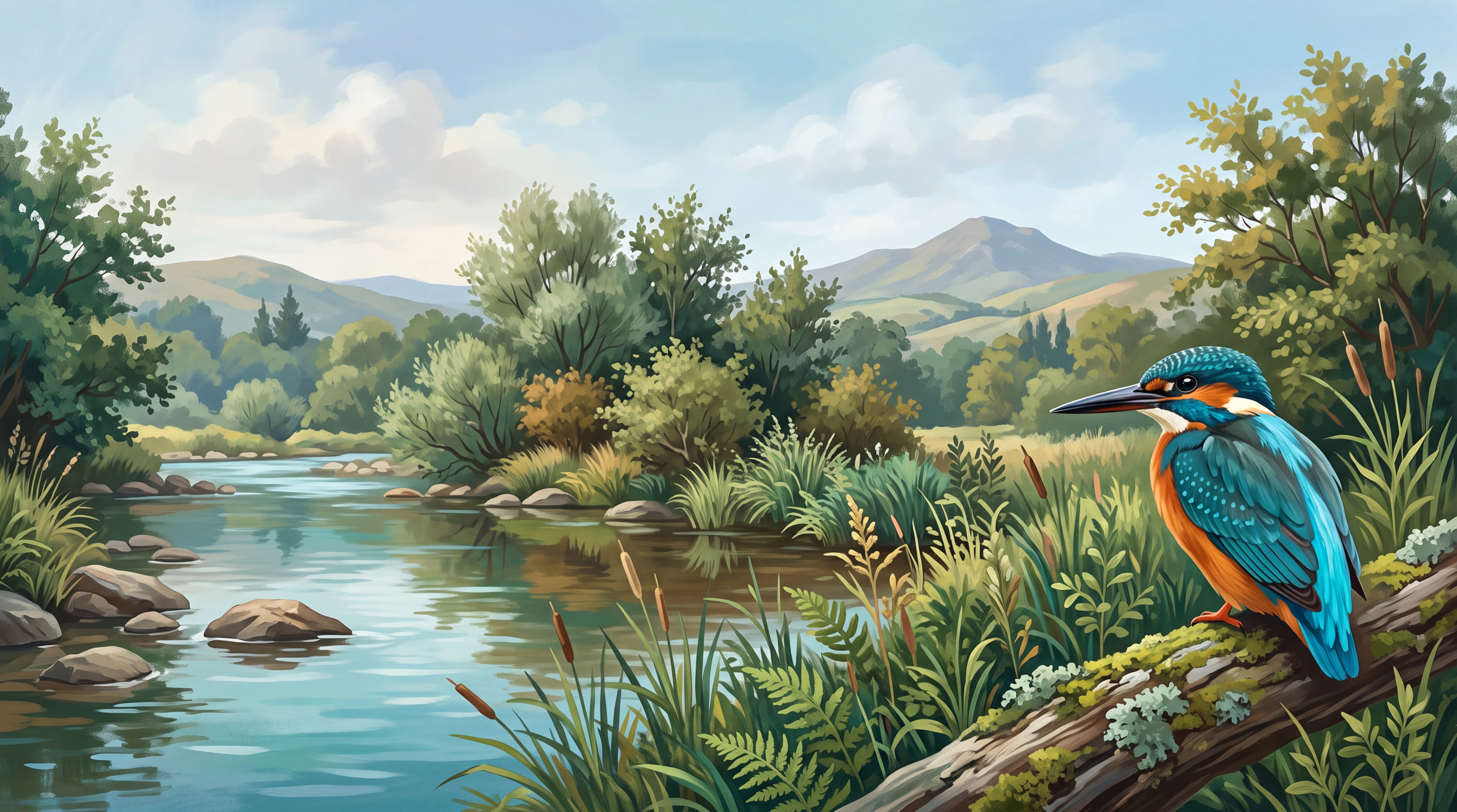 Teal River Scenic Wallpaper Mural, Peel-and-stick Finish
