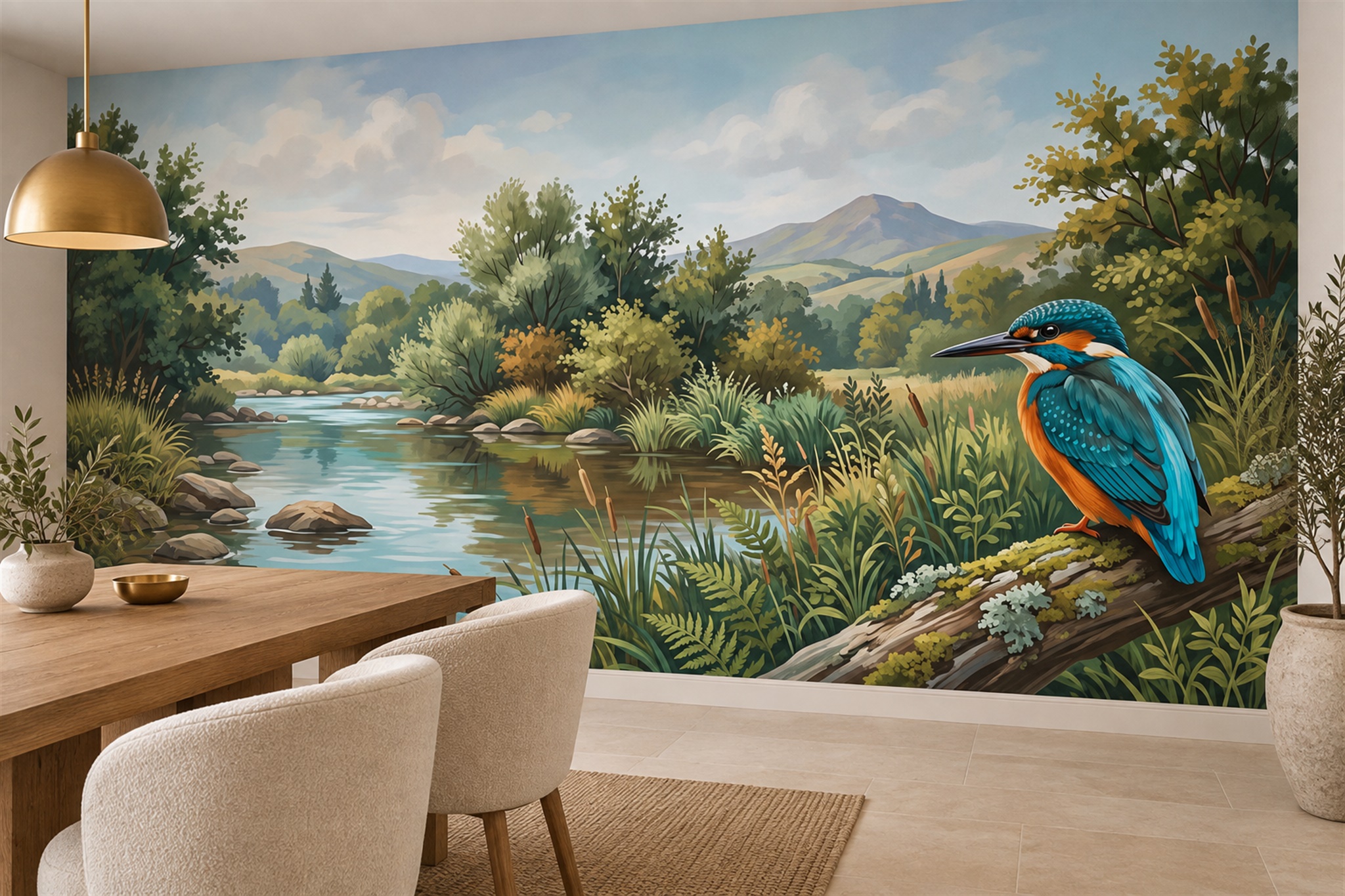 Kingfisher Beside A Quiet River Wallpaper Mural — Wallpaper Mural Design, Peel-and-stick Finish