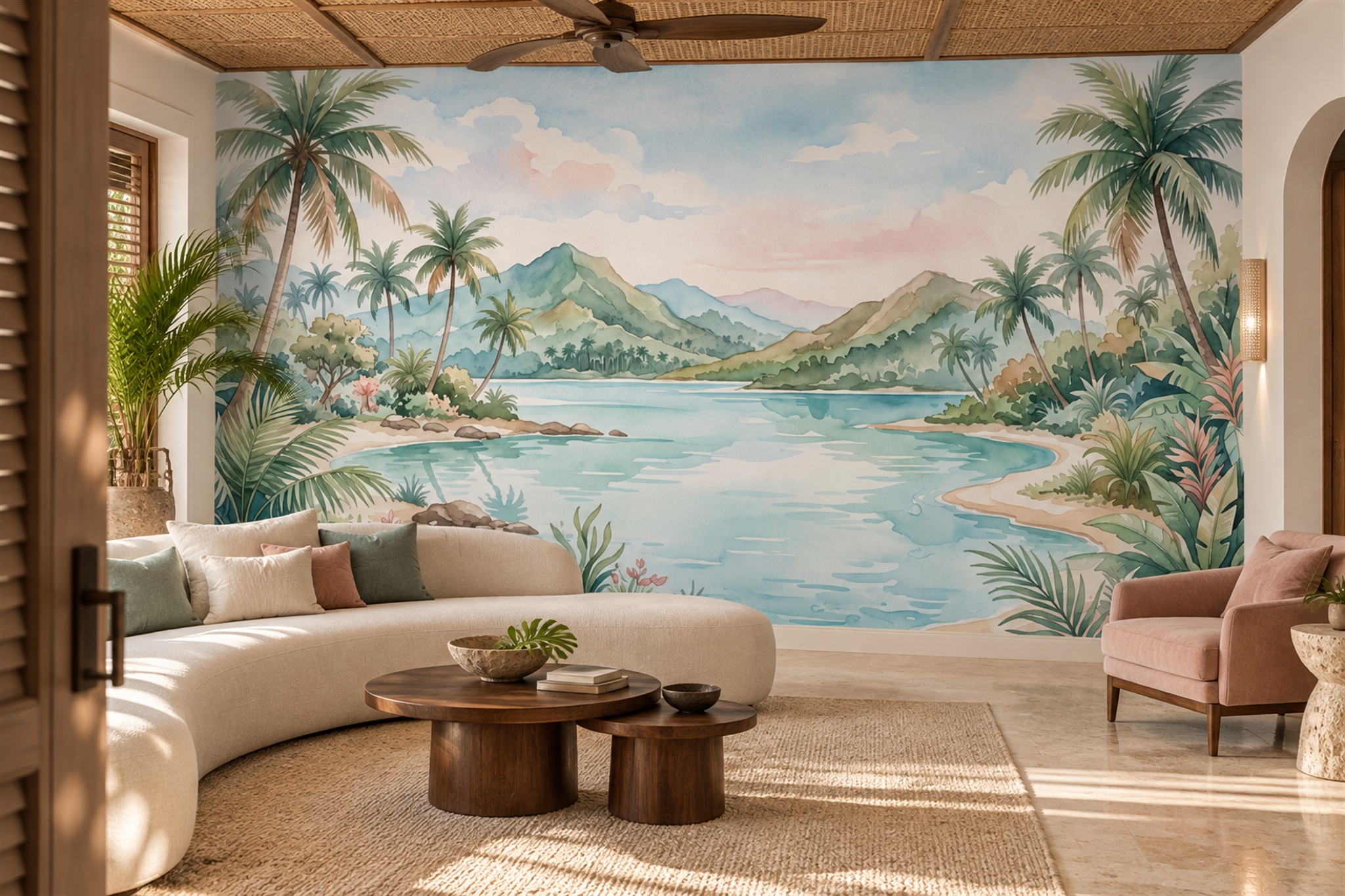 Aqua Pattern Decorative Wallpaper Mural Layered Bedroom-wallpaper-murals, Peel-and-stick Finish