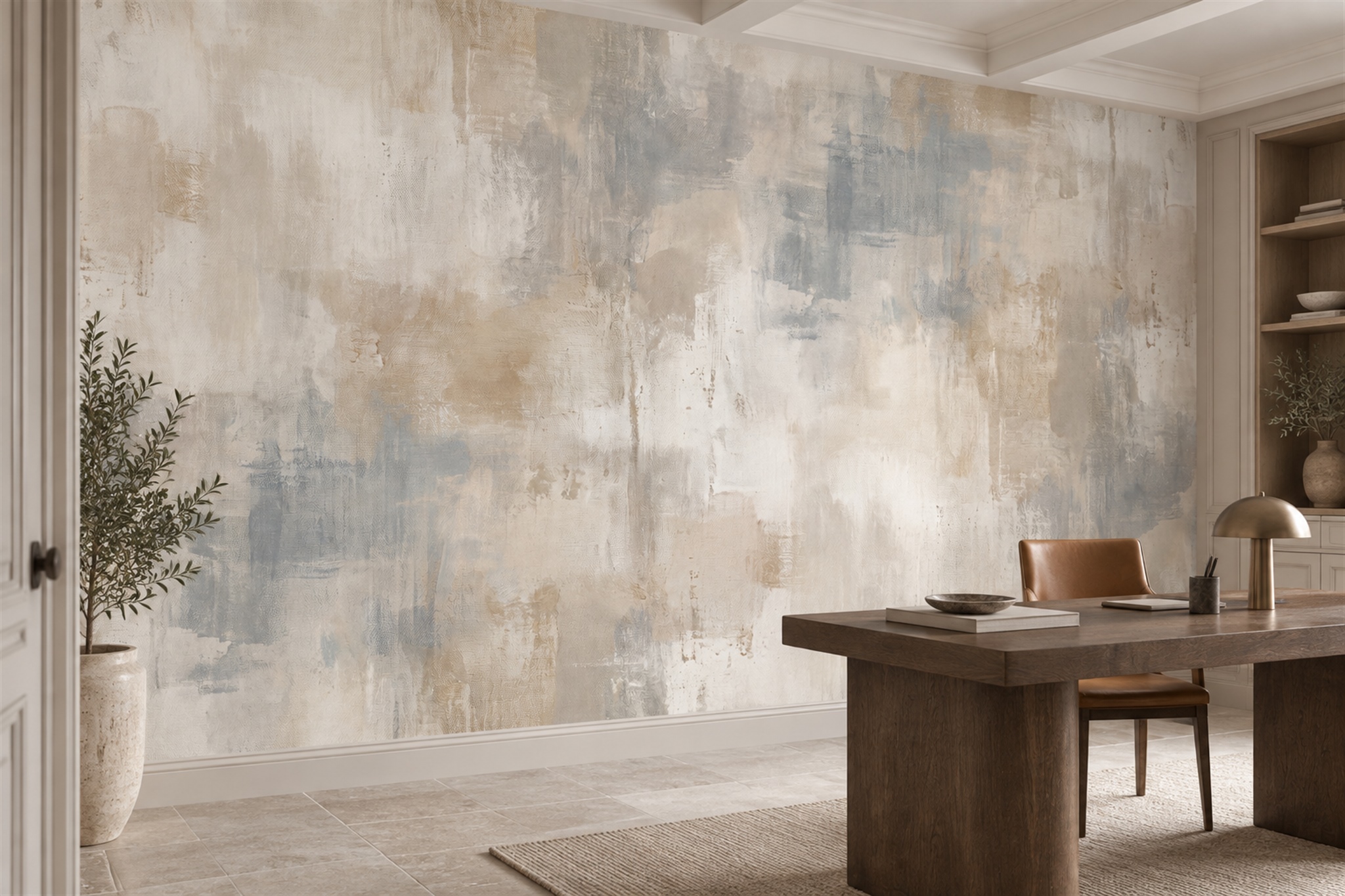 Beige Textured Artful Wallpaper Mural Home-office-wallpaper-murals, Peel-and-stick Finish