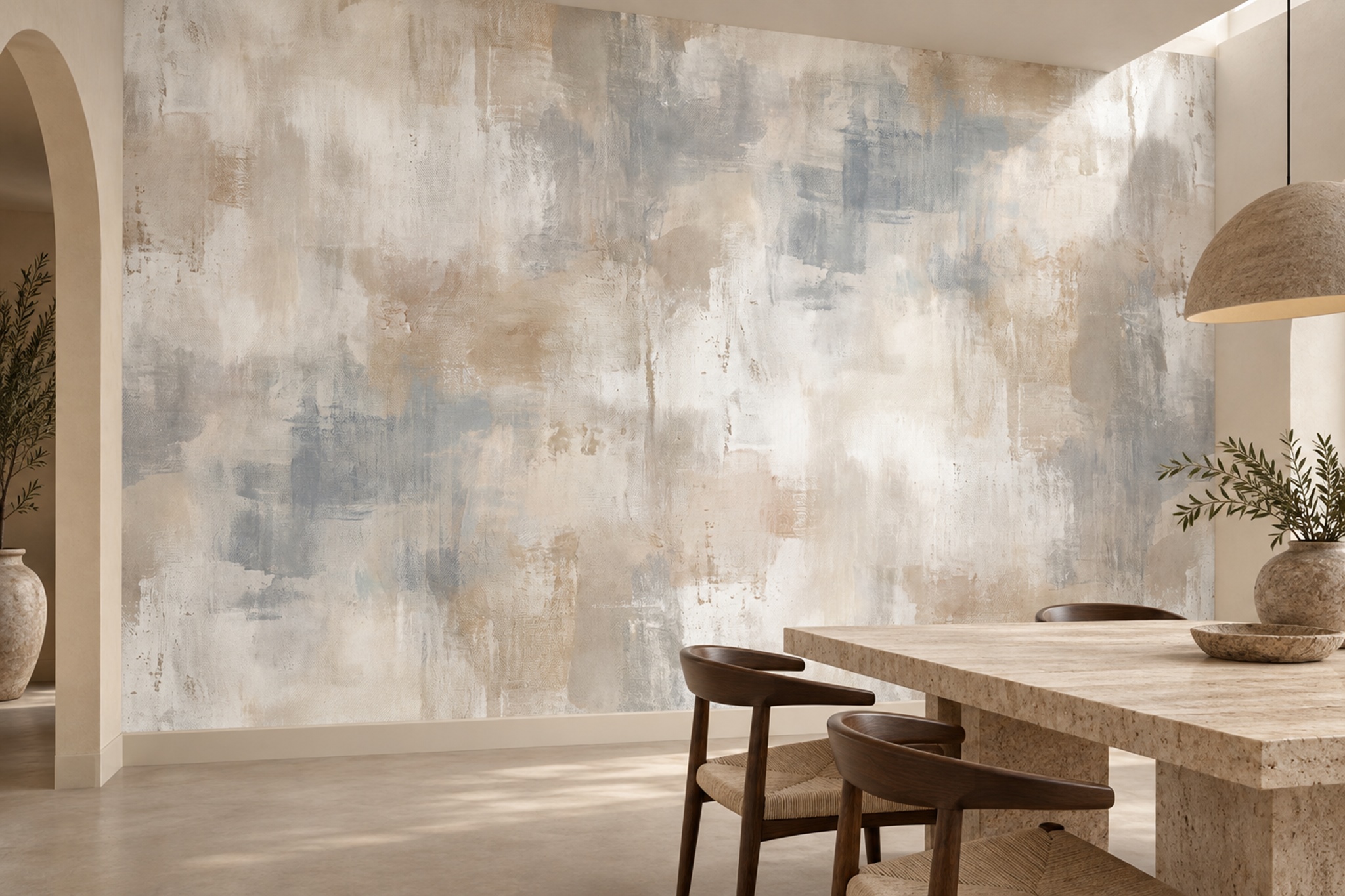 Beige Textured Artful Wallpaper Mural Bedroom-wallpaper-murals, Peel-and-stick Finish
