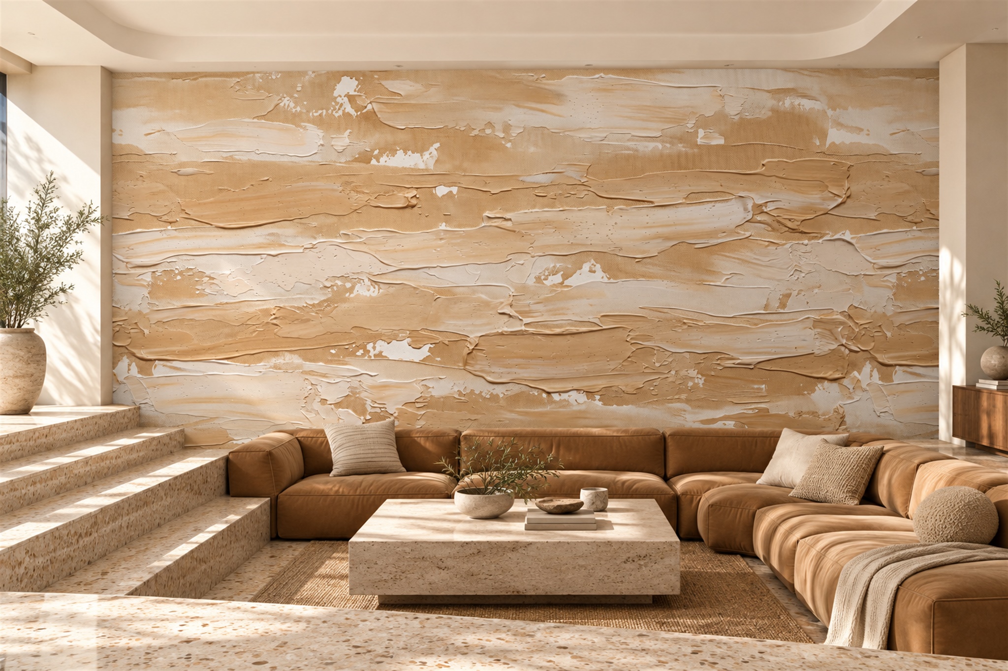 Neutral Pattern Decorative Textured Wallpaper Mural Living-room-wallpaper-murals, Shown In A Living Room, Peel-and-stick Finish