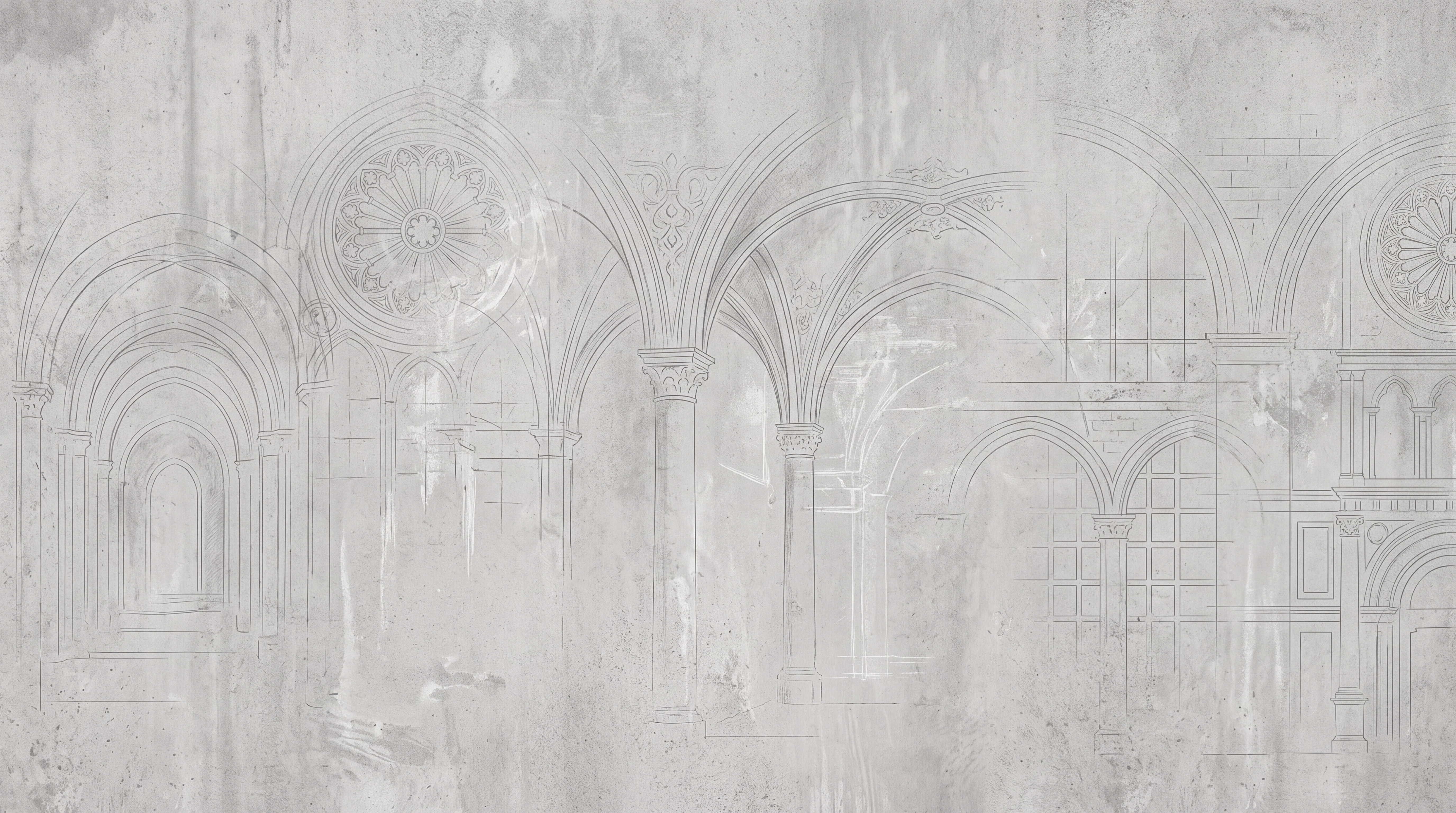 Grey Arched Abstract Decorative Wallpaper Mural, Peel-and-stick Finish