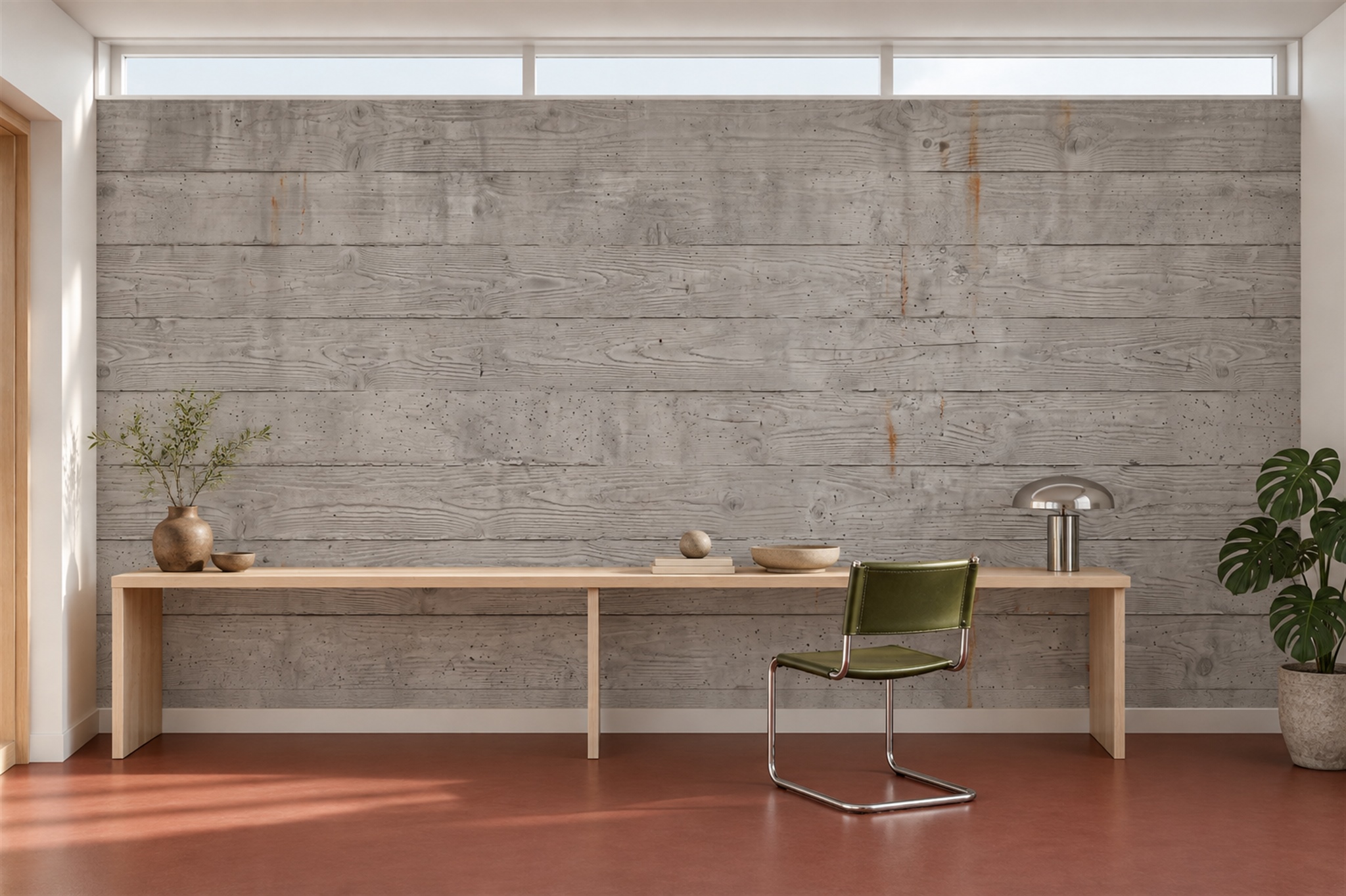 Grey Concrete Decorative Layered Wallpaper Mural Home-office-wallpaper-murals, Shown In A Home Office, Peel-and-stick Finish