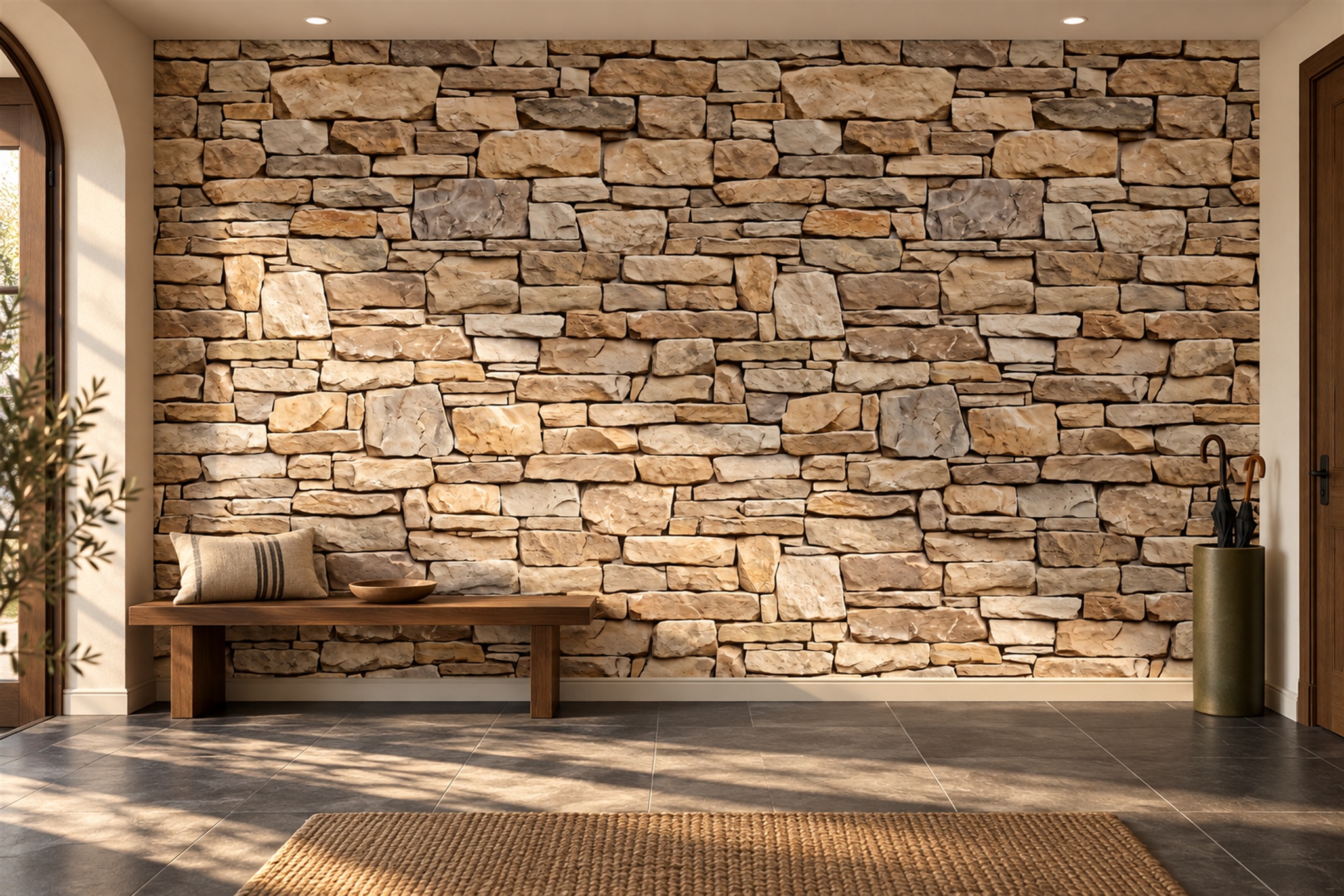 Beige Stone Decorative Wallpaper Mural Living-room-wallpaper-murals, Peel-and-stick Finish