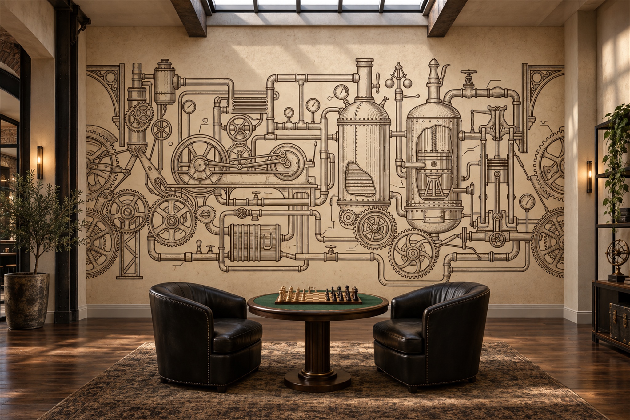 Beige Pattern Decorative Wallpaper Mural Layered Illustrated Wallpaper Living-room-wallpaper-murals, Shown In A Living Room, Peel-and-stick Finish