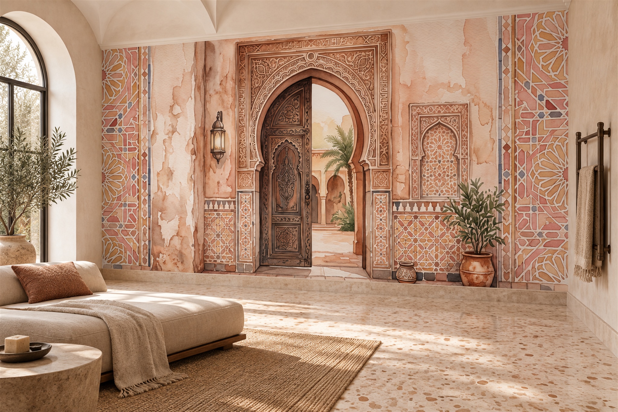 Peach Arched Abstract Wallpaper Mural Bathroom-wallpaper-murals, Peel-and-stick Finish