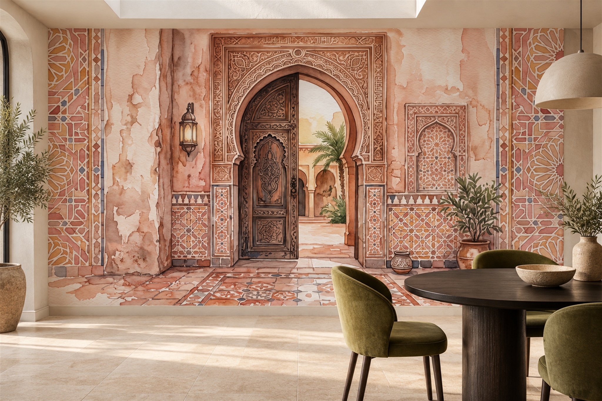 Peach Arched Abstract Wallpaper Mural Living-room-wallpaper-murals, Peel-and-stick Finish