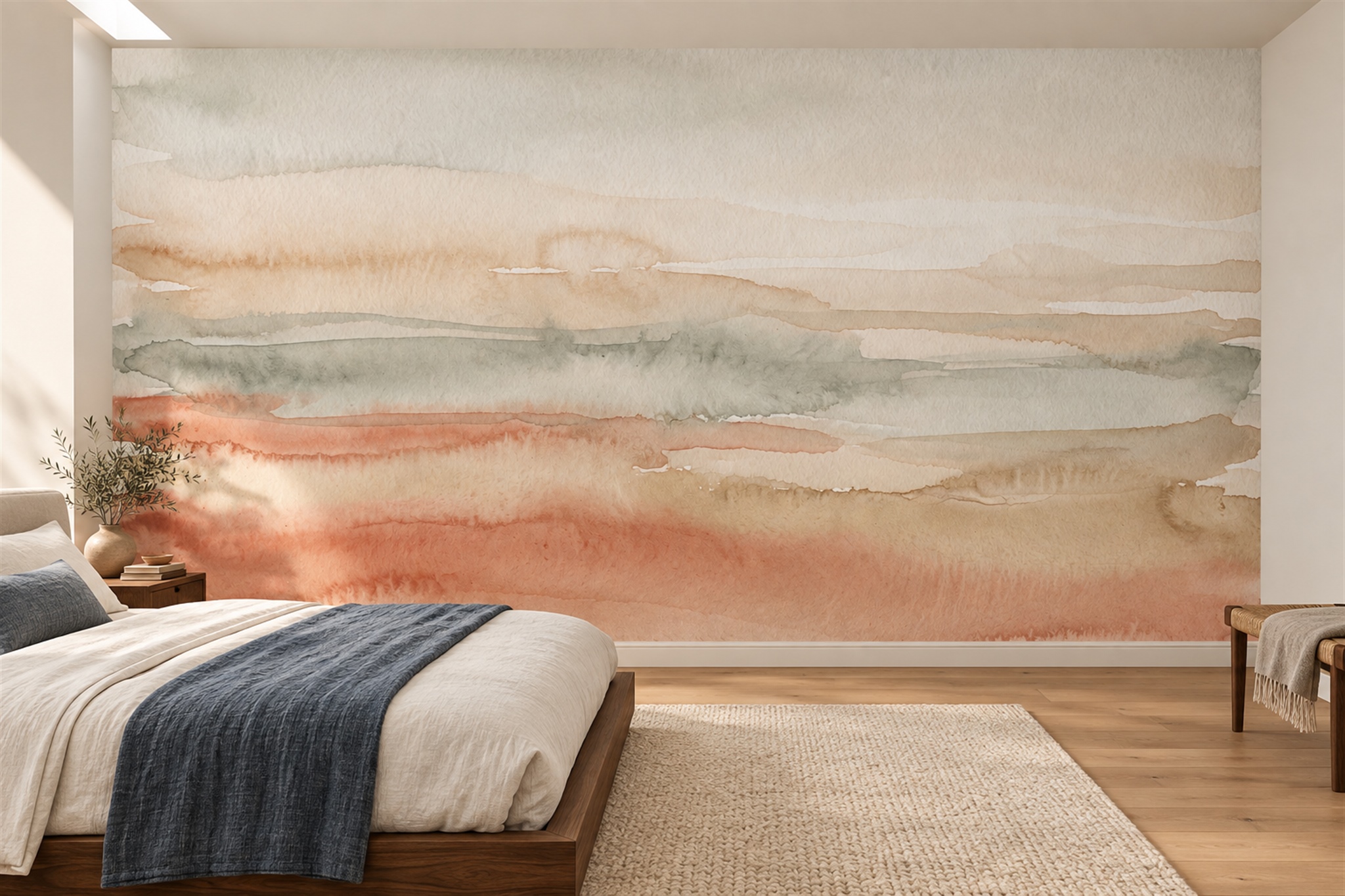 Rust Watercolour Artful Wallpaper Mural Bedroom-wallpaper-murals, Peel-and-stick Finish