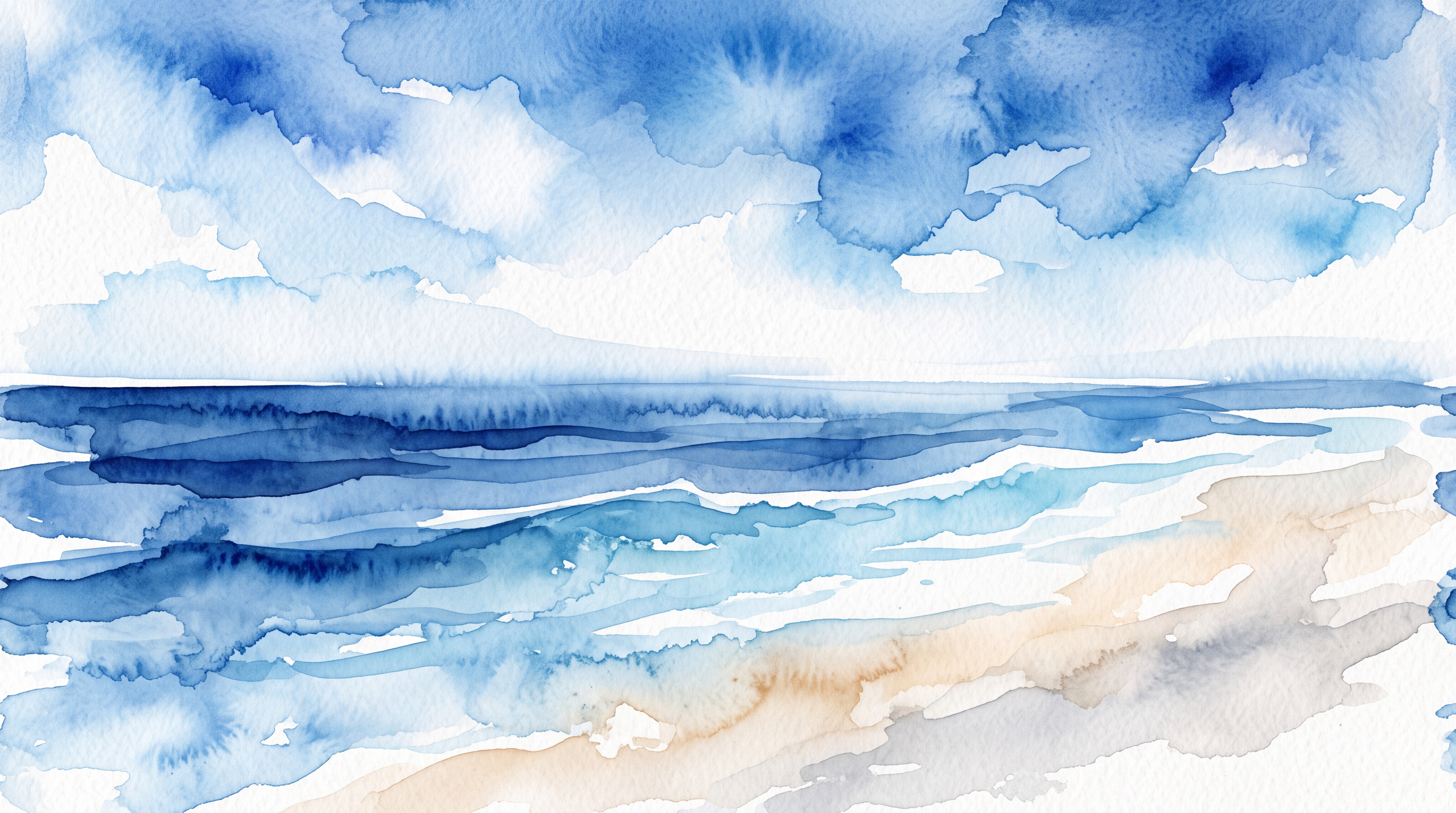 Blue Beach Scenic Painterly Wallpaper Mural, Peel-and-stick Finish